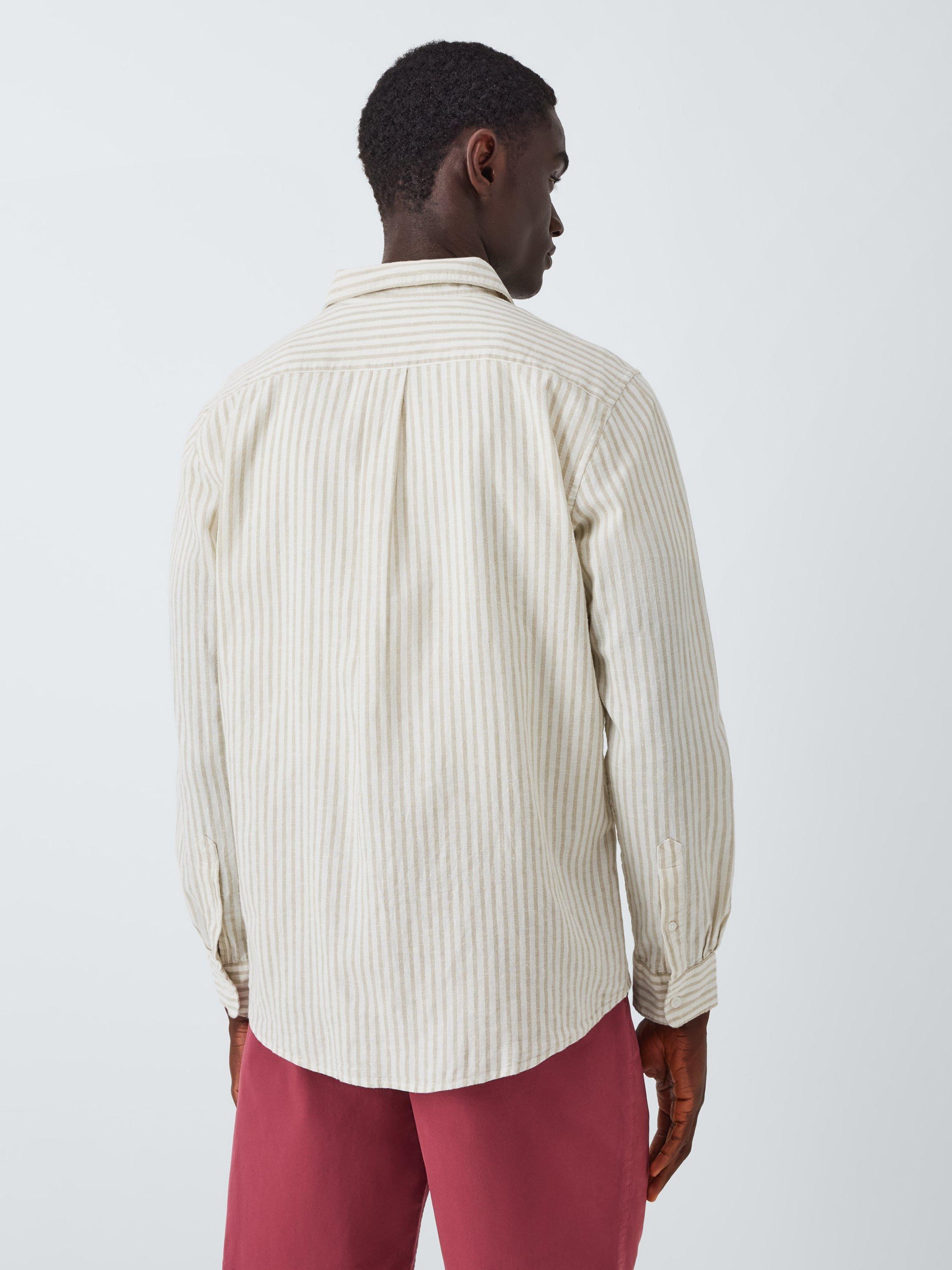 Product image 2 of 6, which shows John Lewis Regular Fit Candy Stripe Linen Blend Shirt, Moss Gray, M