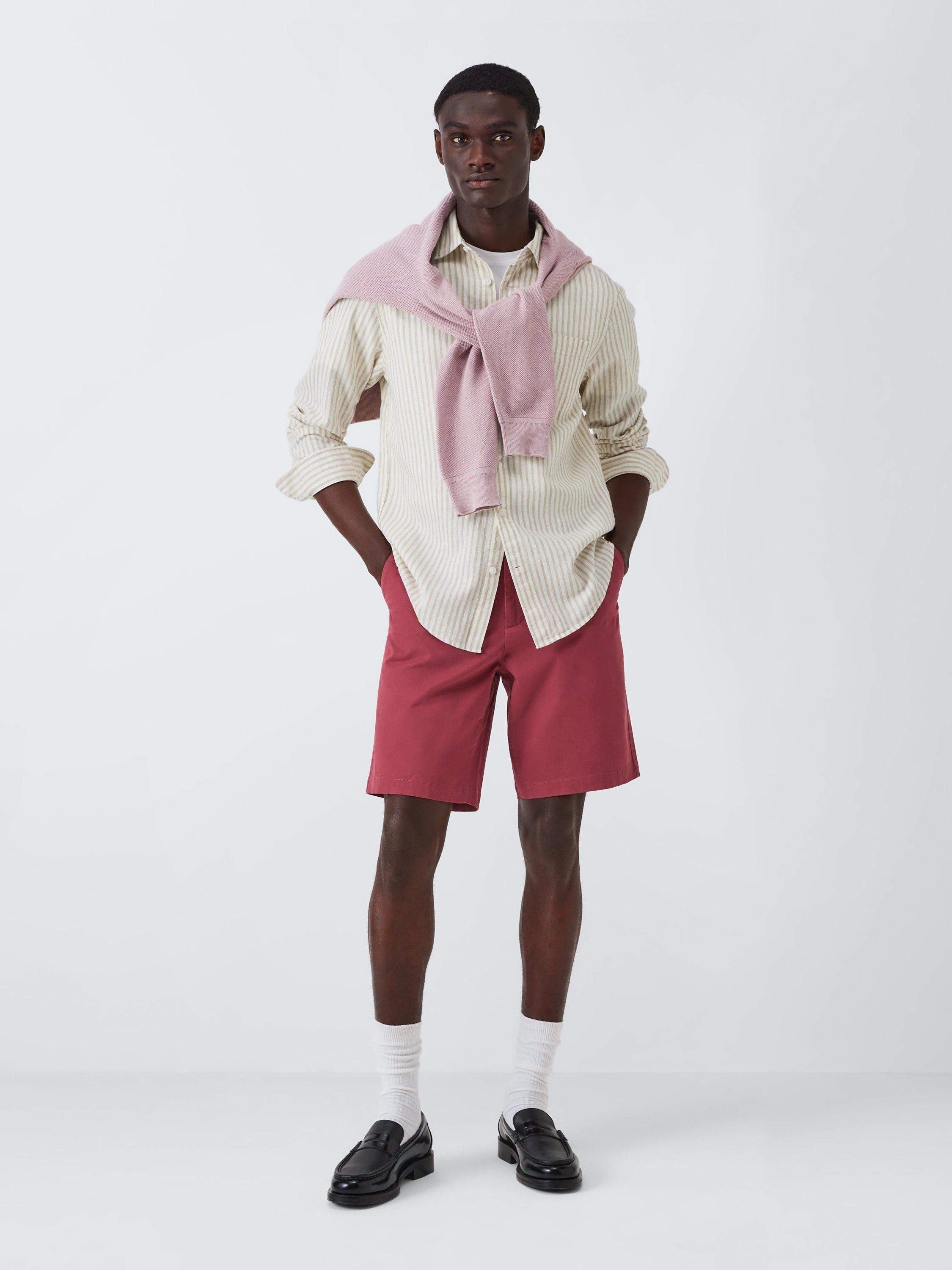 Product image 3 of 6, which shows John Lewis Regular Fit Candy Stripe Linen Blend Shirt, Moss Gray, M