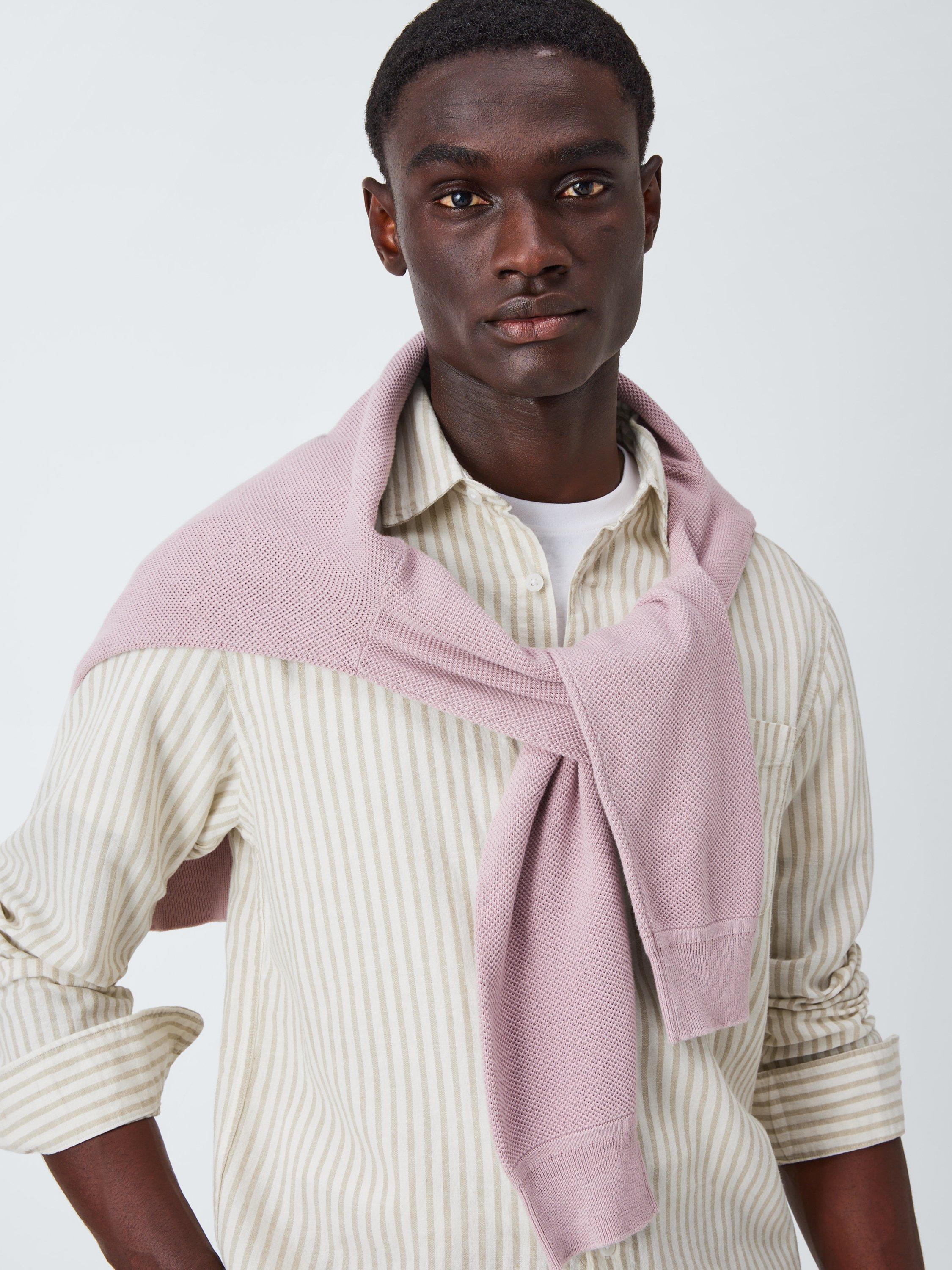 Product image 5 of 6, which shows John Lewis Regular Fit Candy Stripe Linen Blend Shirt, Moss Gray, M