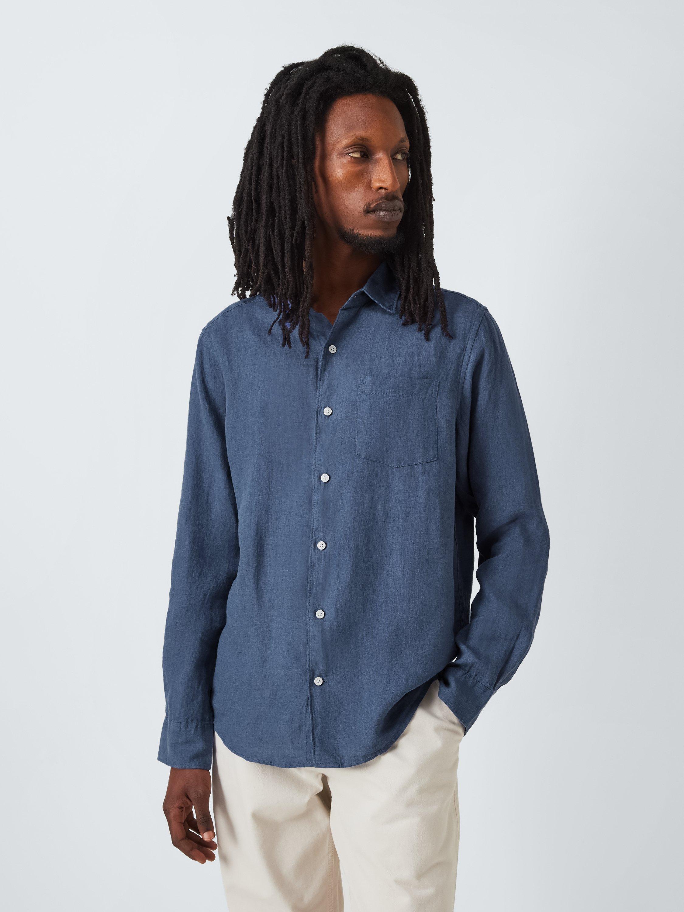 Product image 1 of 6, which shows John Lewis Regular Fit Linen Shirt, Crown Blue, S