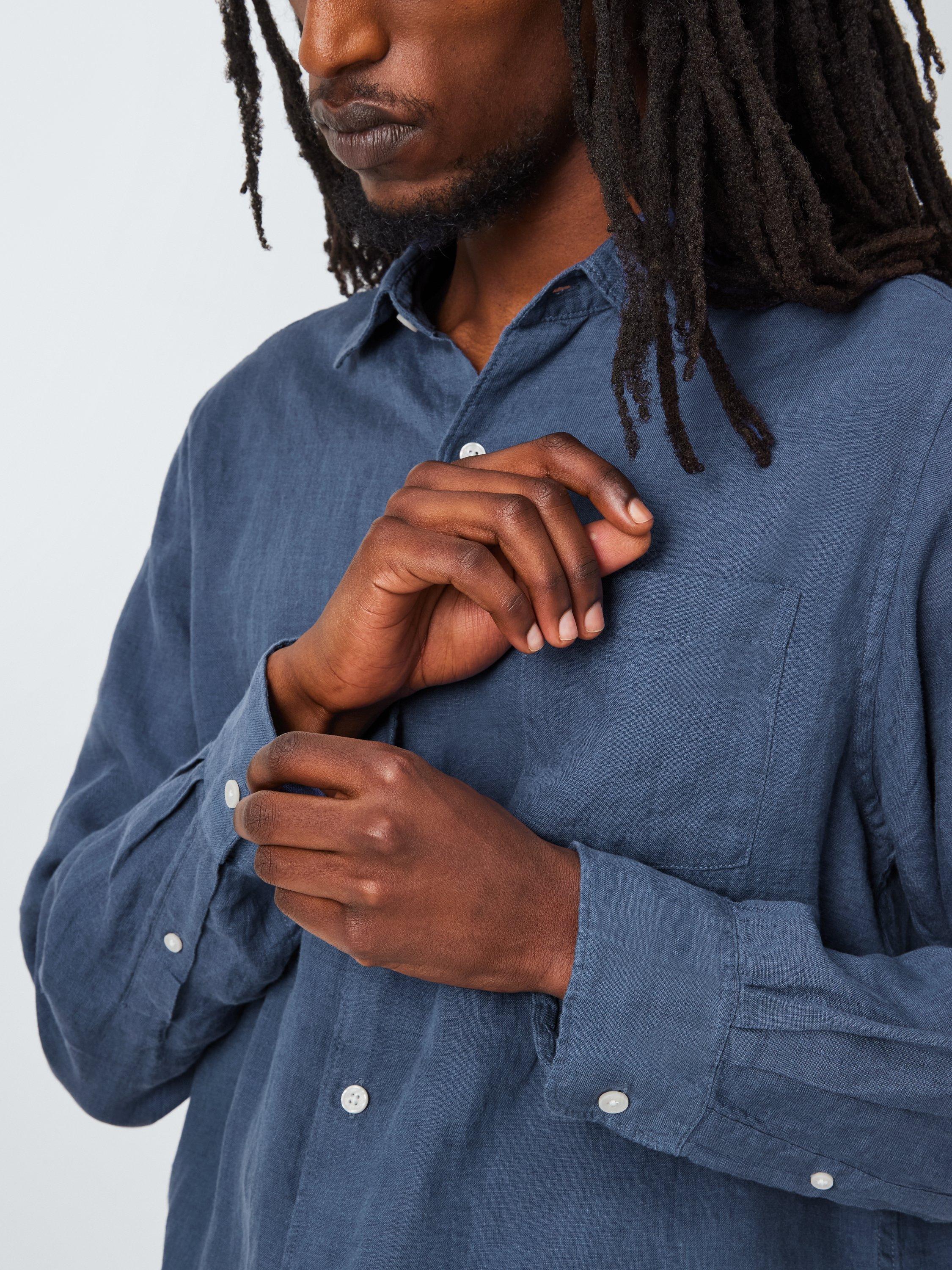 Product image 6 of 6, which shows John Lewis Regular Fit Linen Shirt, Crown Blue, S