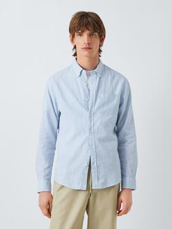 John Lewis Slim Fit Micro Stripe Cotton Linen Blend Shirt, Light Blue, Light Blue