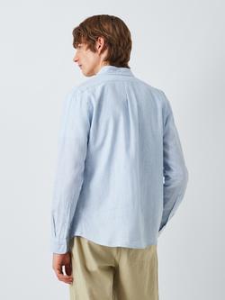 John Lewis Slim Fit Micro Stripe Cotton Linen Blend Shirt, Light Blue - view 2, Light Blue