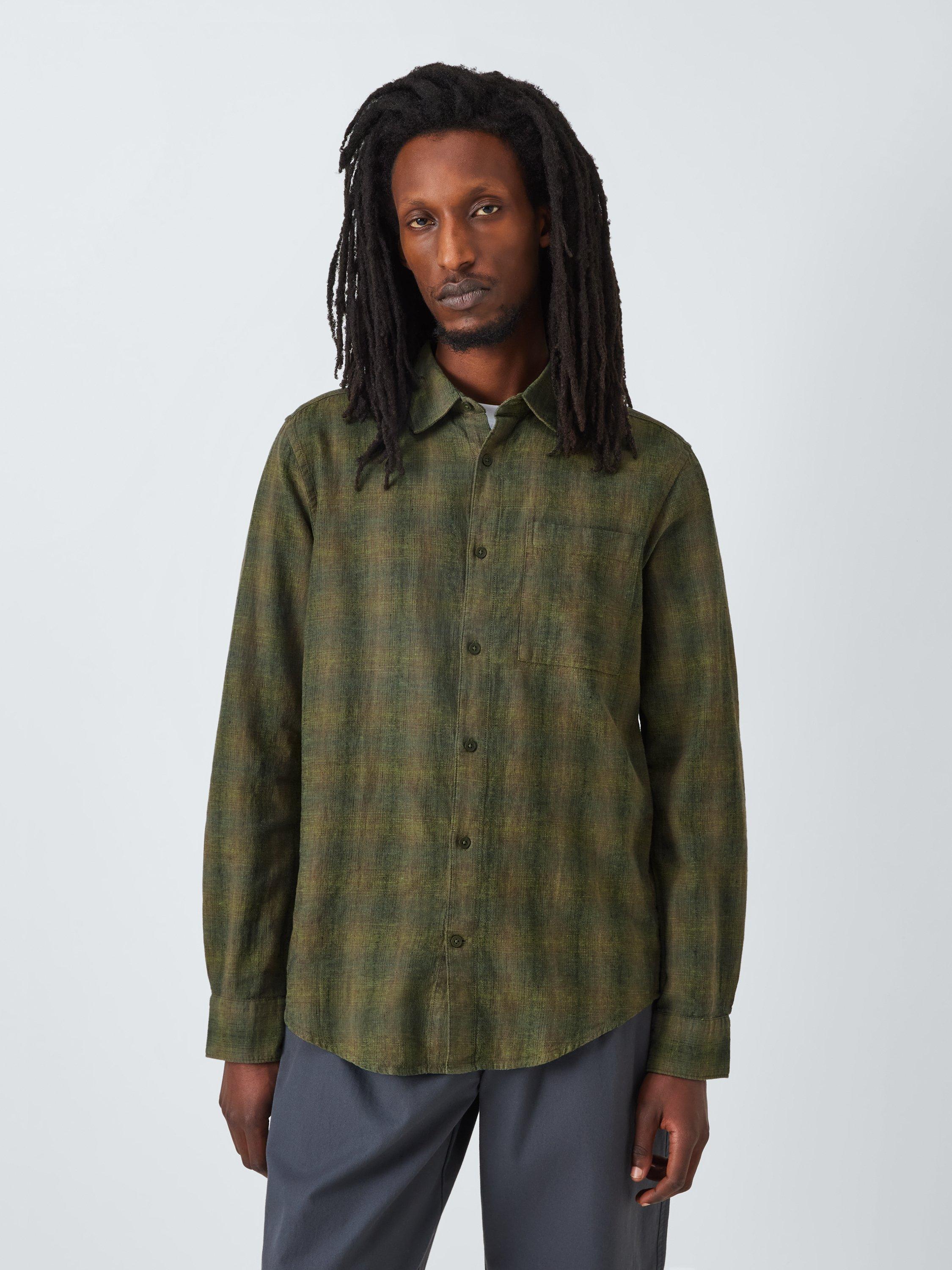 Product image 1 of 6, which shows John Lewis Regular Fit Shadow Check Linen Blend Shirt, Khaki, S