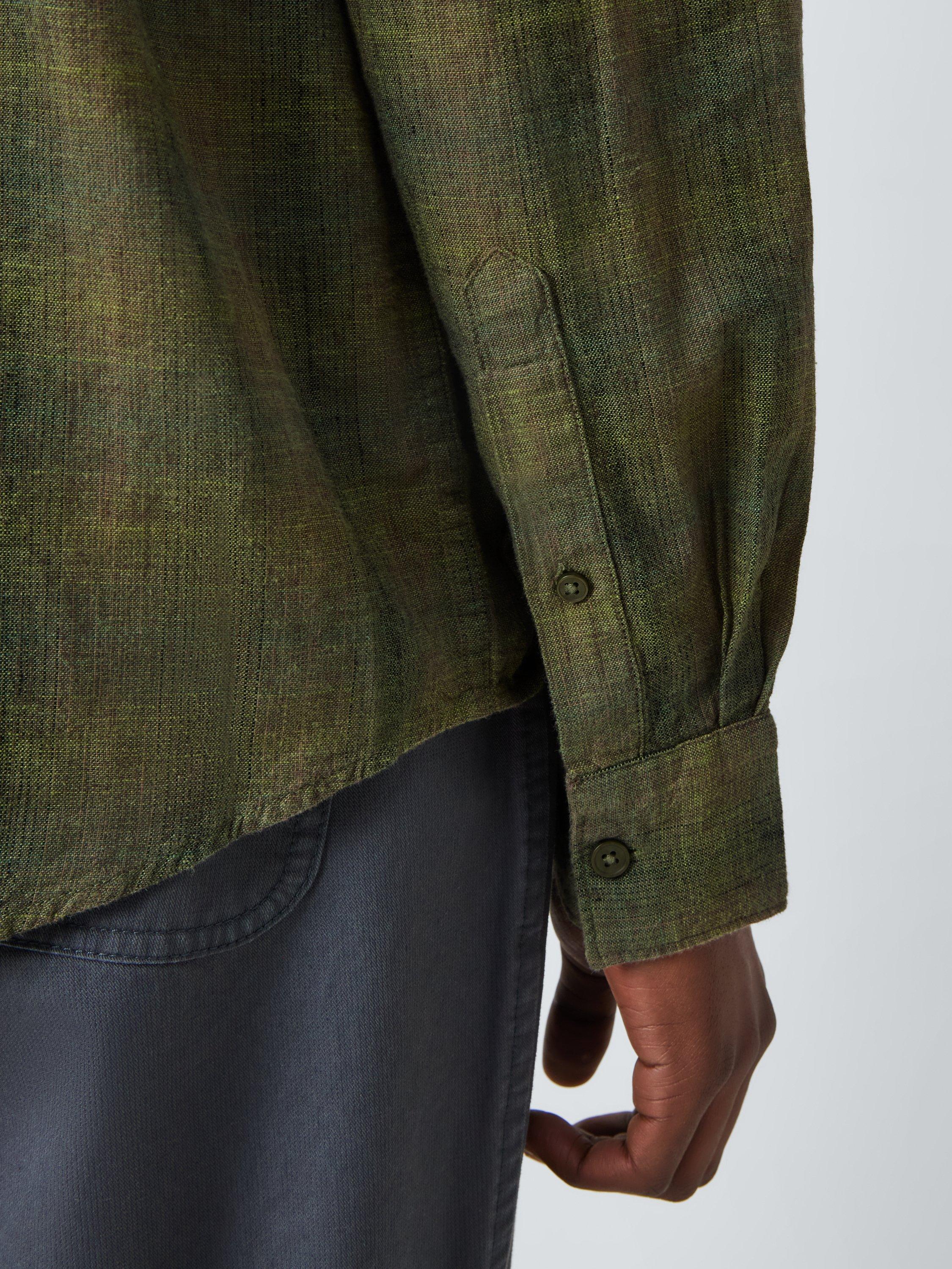Product image 6 of 6, which shows John Lewis Regular Fit Shadow Check Linen Blend Shirt, Khaki, S