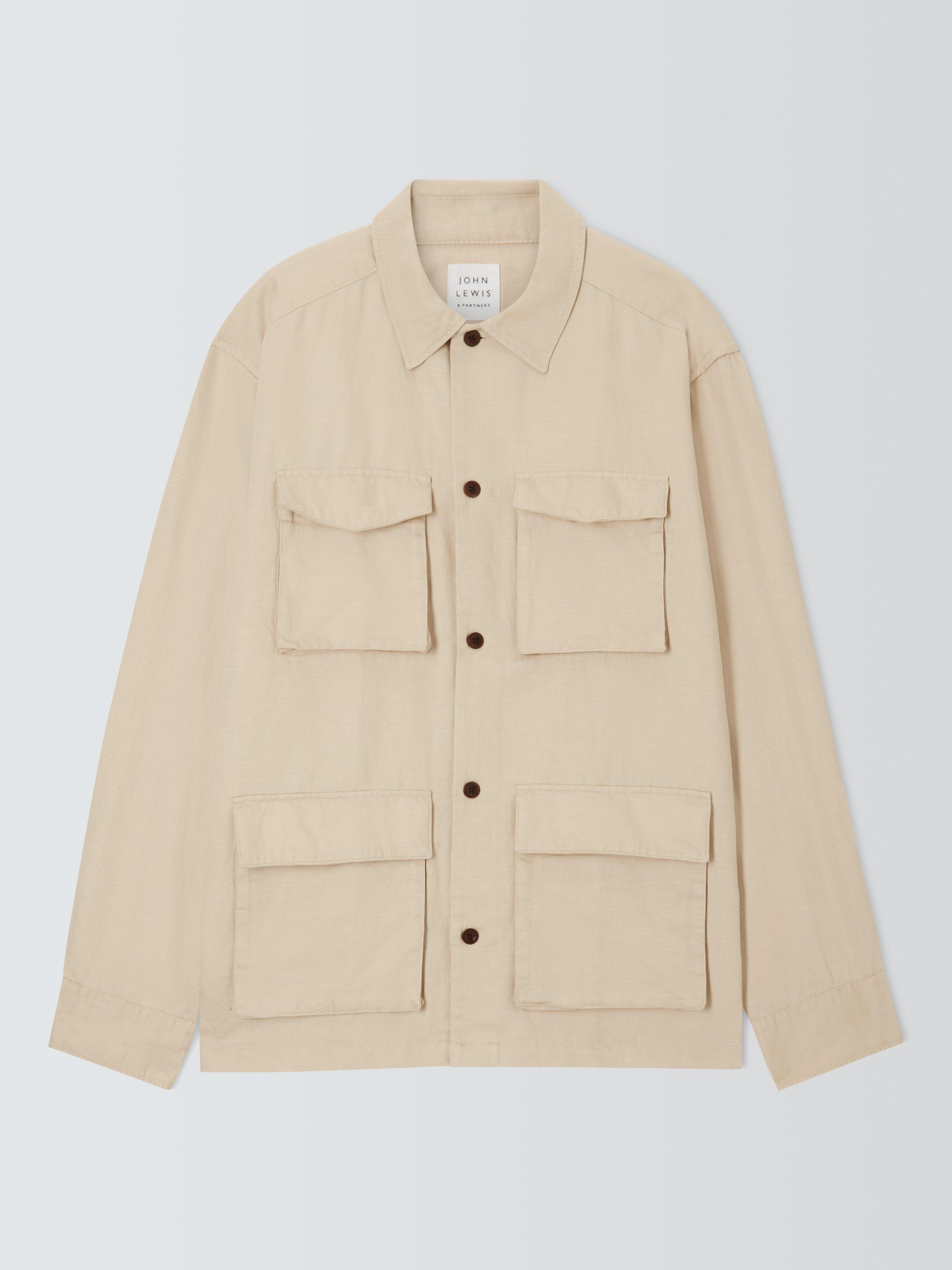 Product image 4 of 6, which shows John Lewis Regular Fit Cotton Linen Blend Safari Shirt, Natural, M