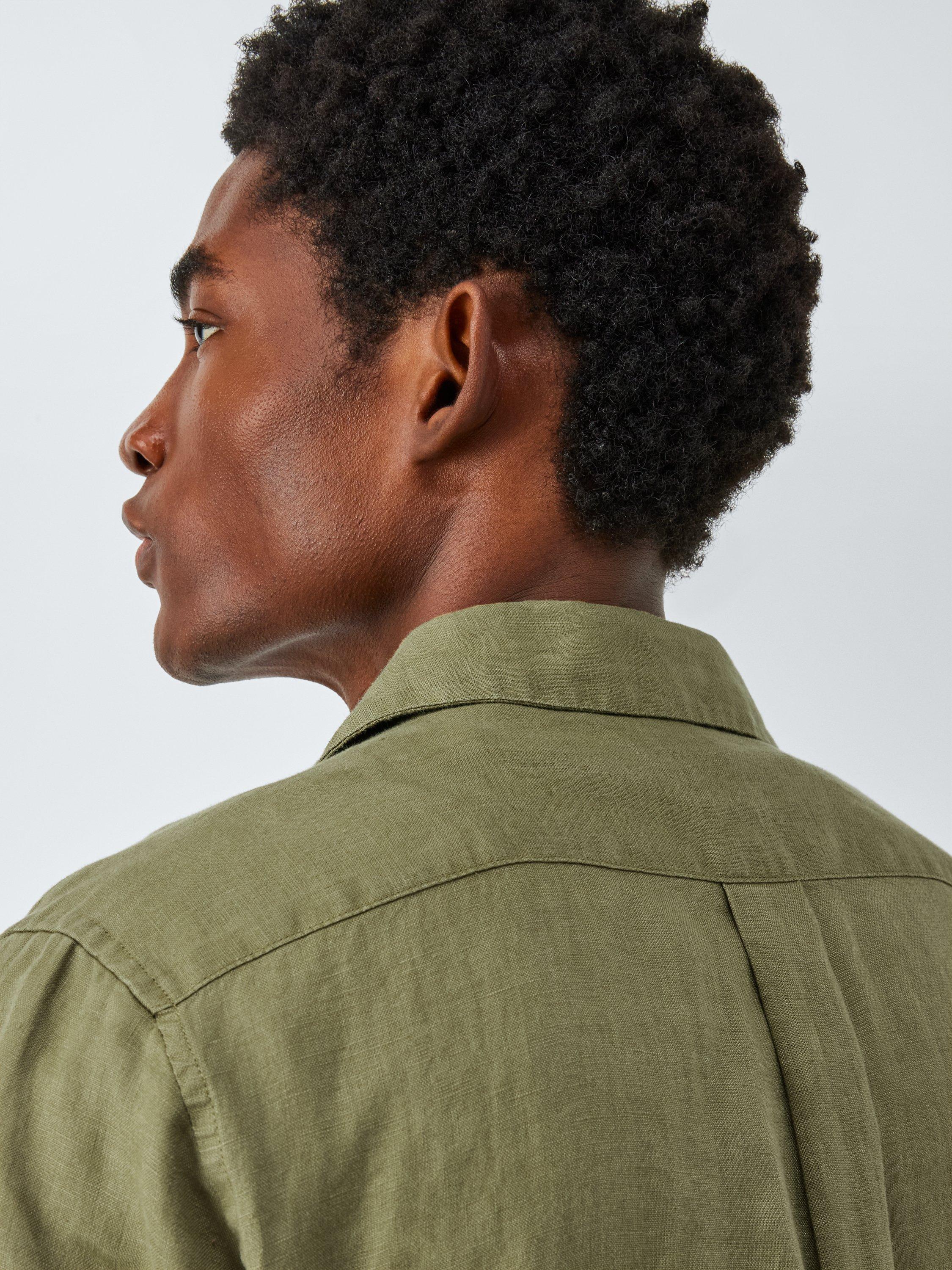 Product image 6 of 6, which shows John Lewis Regular Fit Revere Collar Linen Shirt, Olive, M