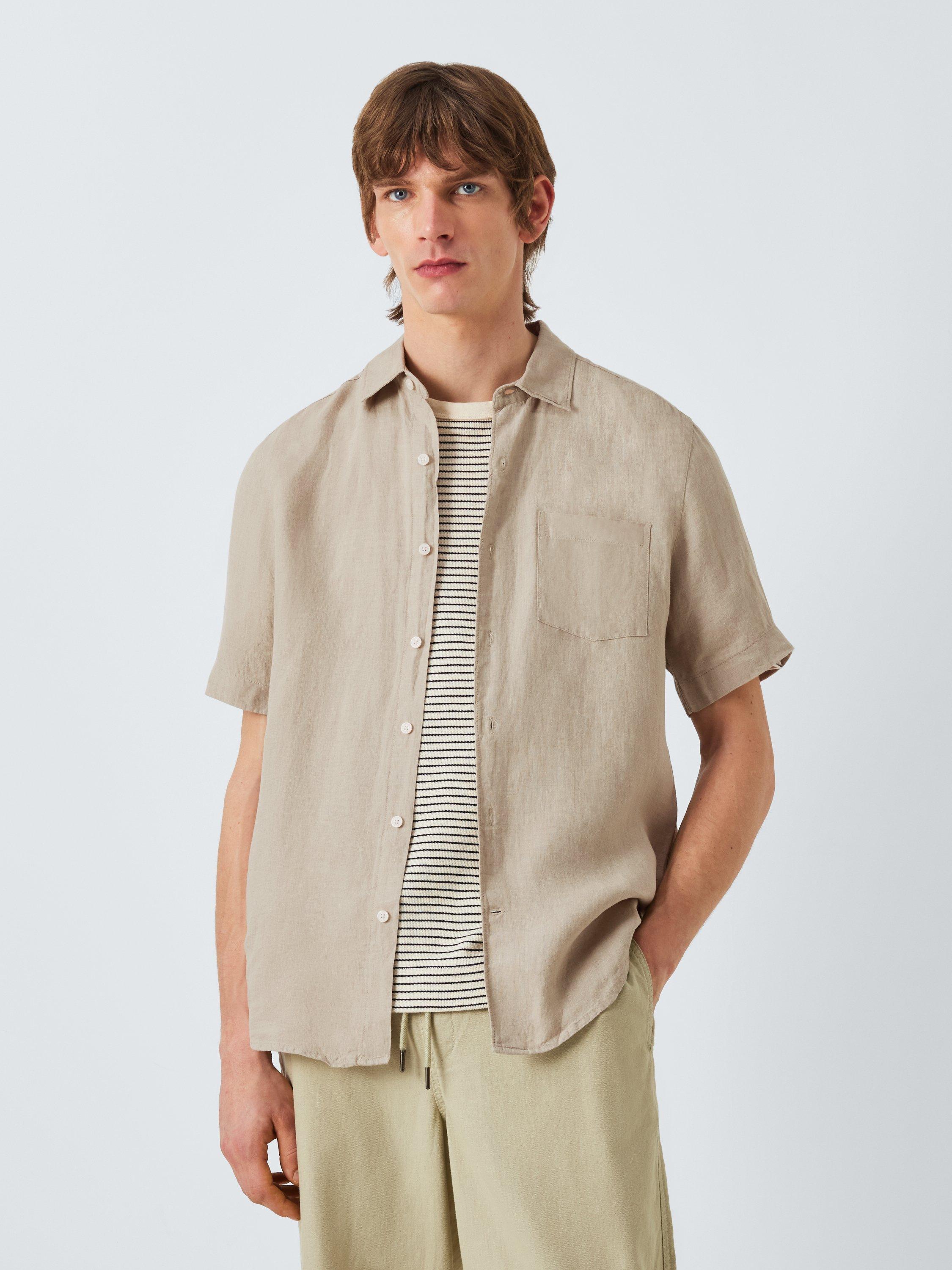 Product image 1 of 6, which shows John Lewis Short Sleeve Linen Shirt, Moss Gray, S