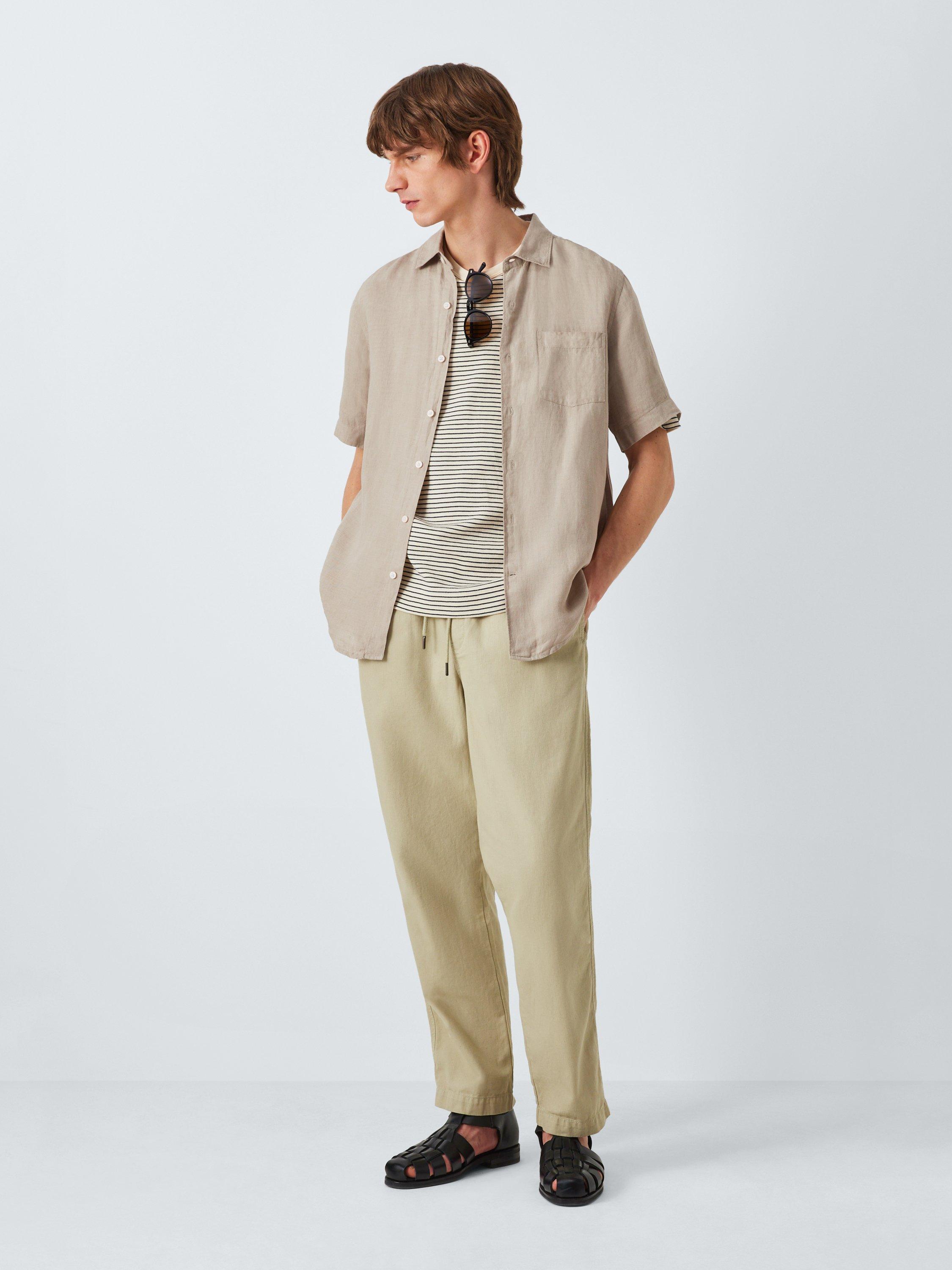 Product image 3 of 6, which shows John Lewis Short Sleeve Linen Shirt, Moss Gray, S