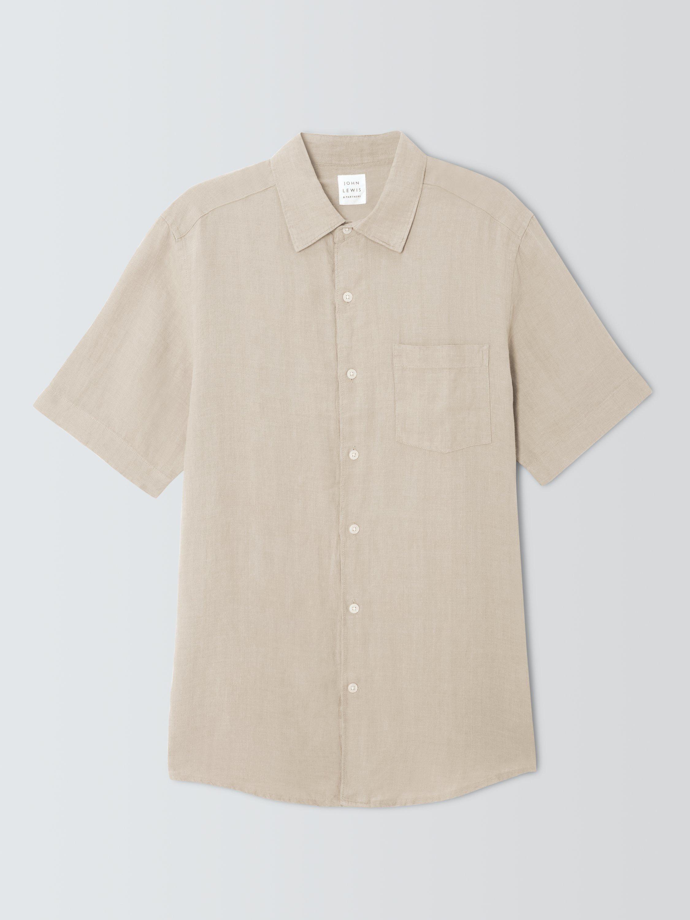 Product image 4 of 6, which shows John Lewis Short Sleeve Linen Shirt, Moss Gray, S