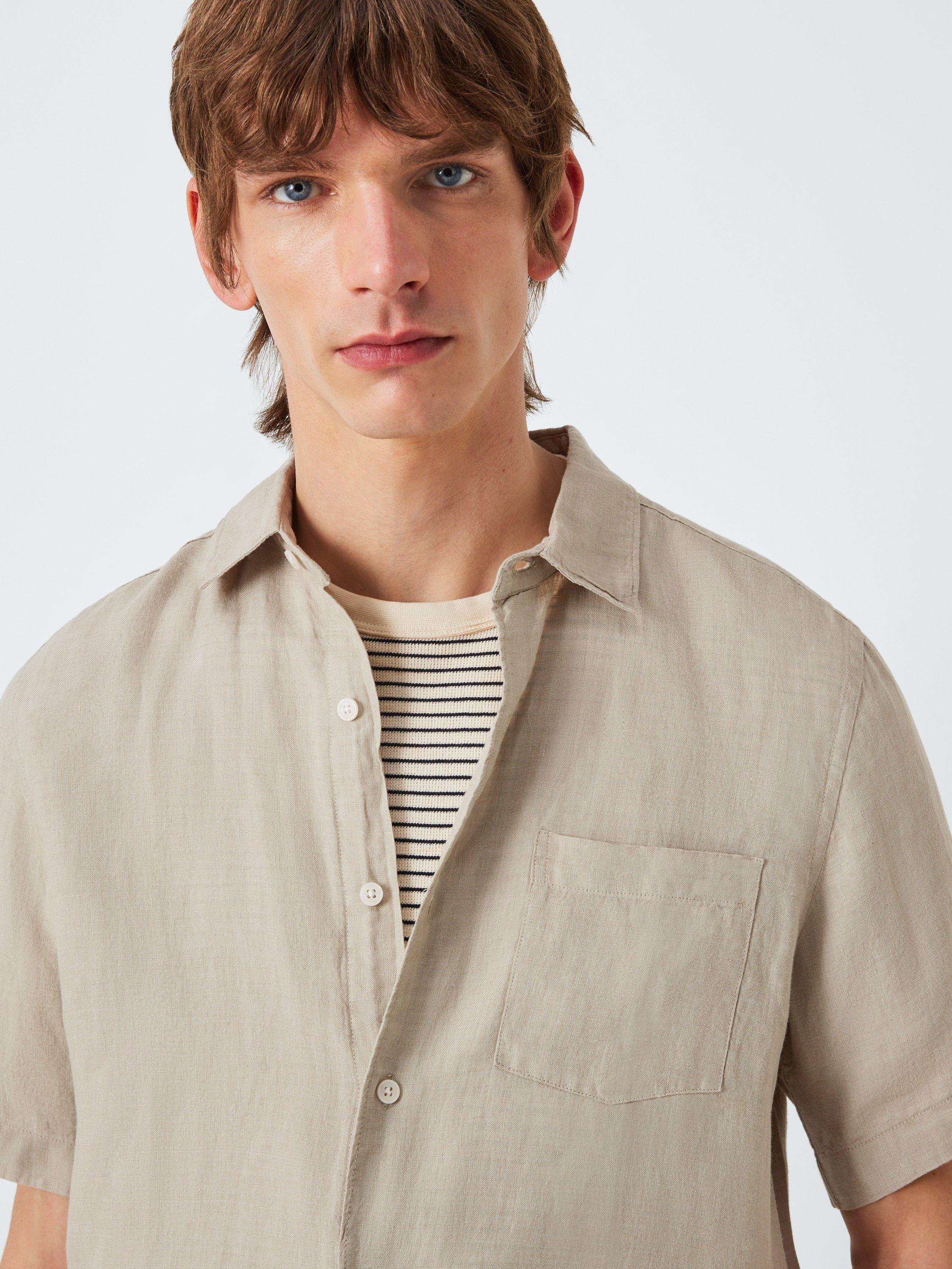 Product image 5 of 6, which shows John Lewis Short Sleeve Linen Shirt, Moss Gray, S