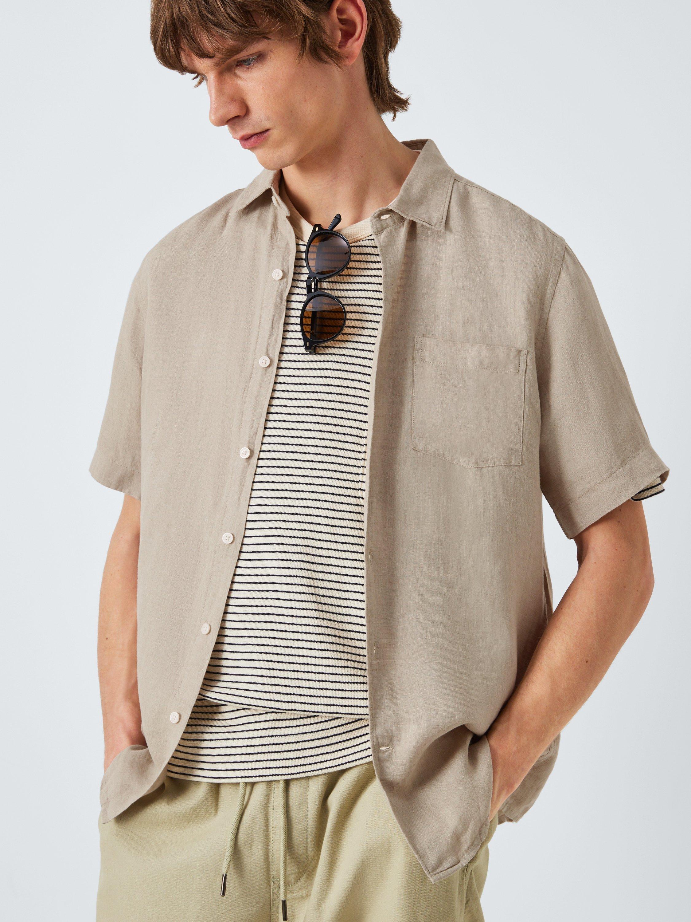 Product image 6 of 6, which shows John Lewis Short Sleeve Linen Shirt, Moss Gray, S