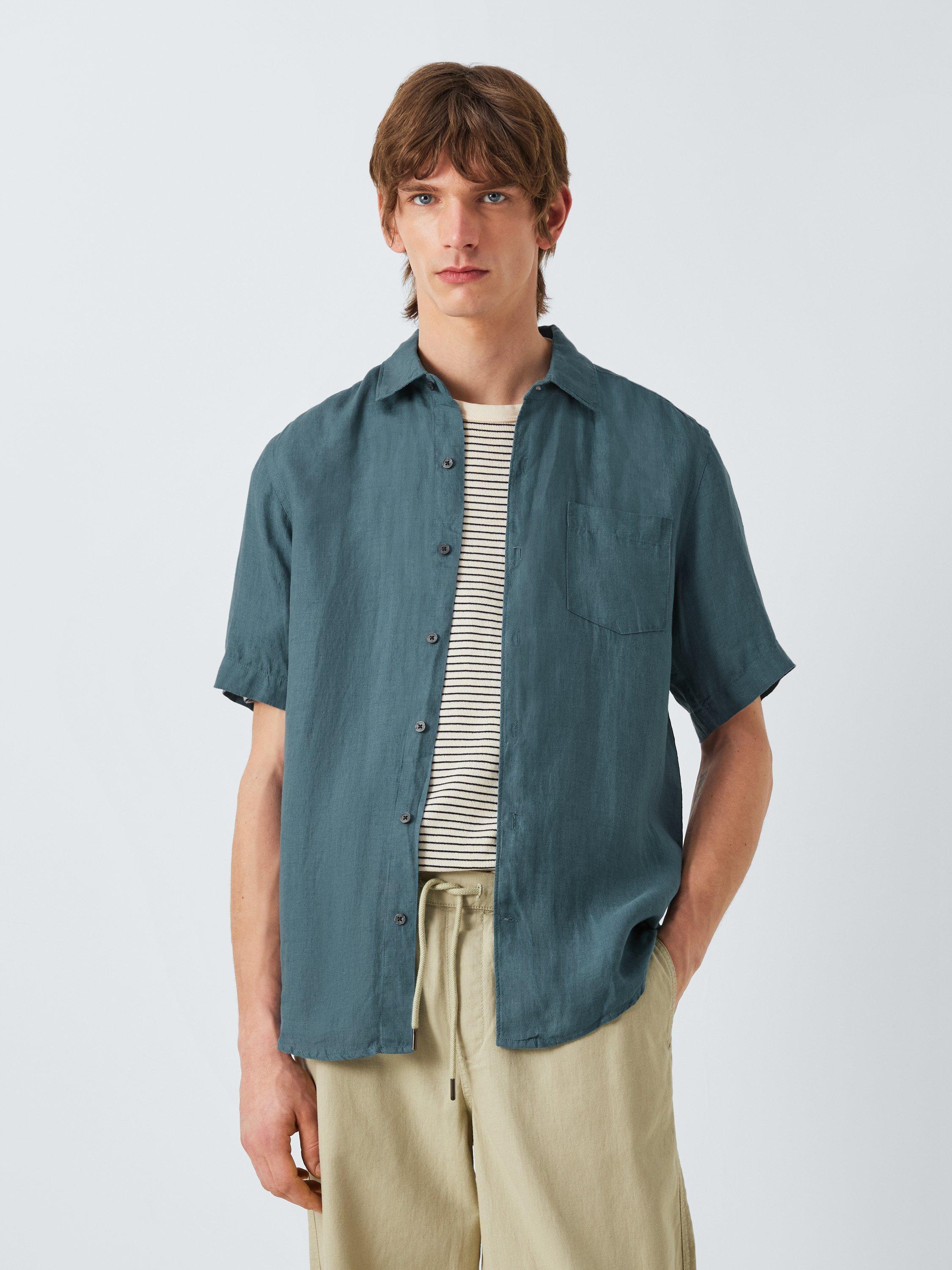 Product image 1 of 6, which shows John Lewis Short Sleeve Linen Shirt, Stargazer, S