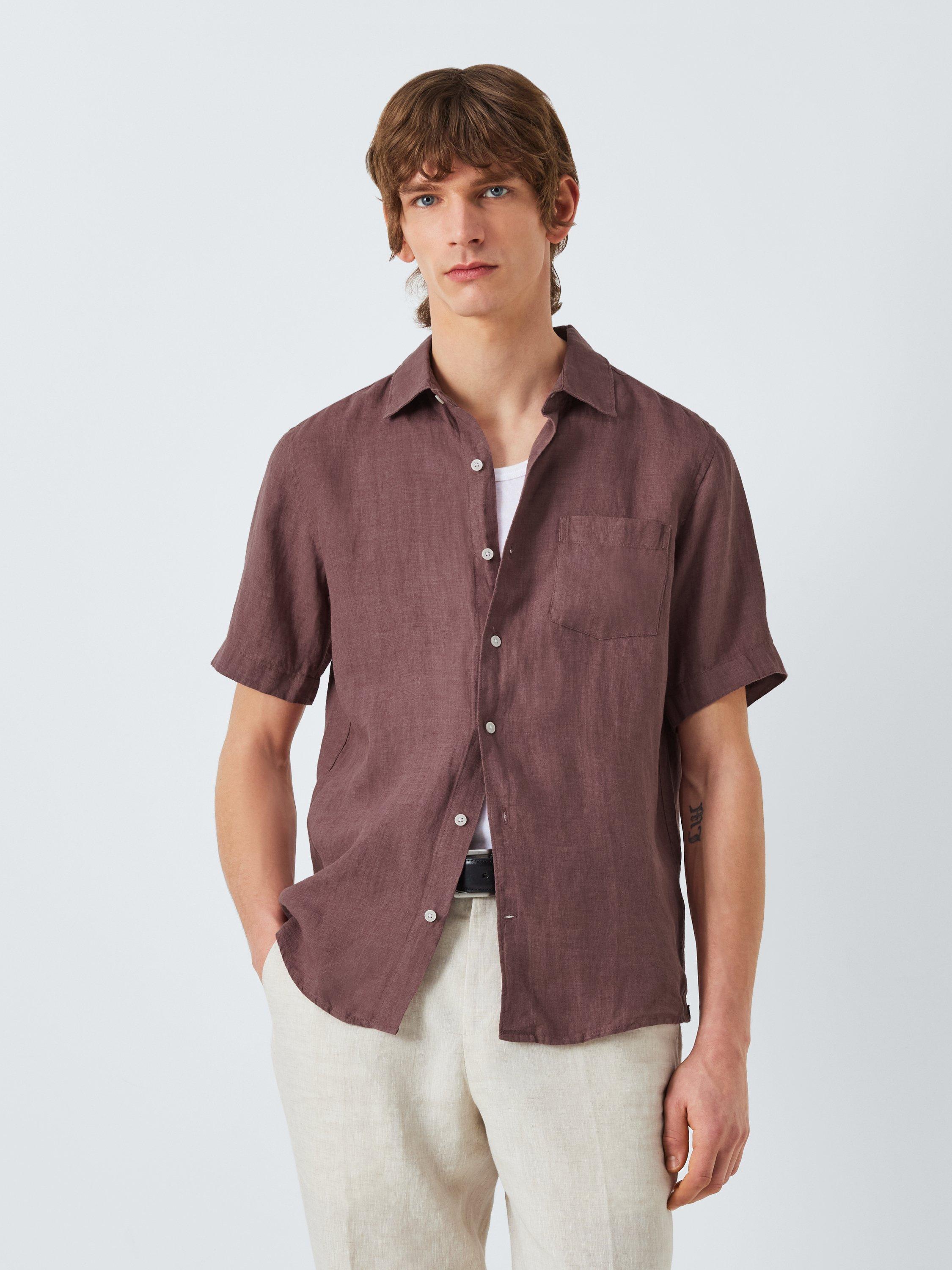 Product image 1 of 6, which shows John Lewis Short Sleeve Linen Shirt, Wild Ginger, S