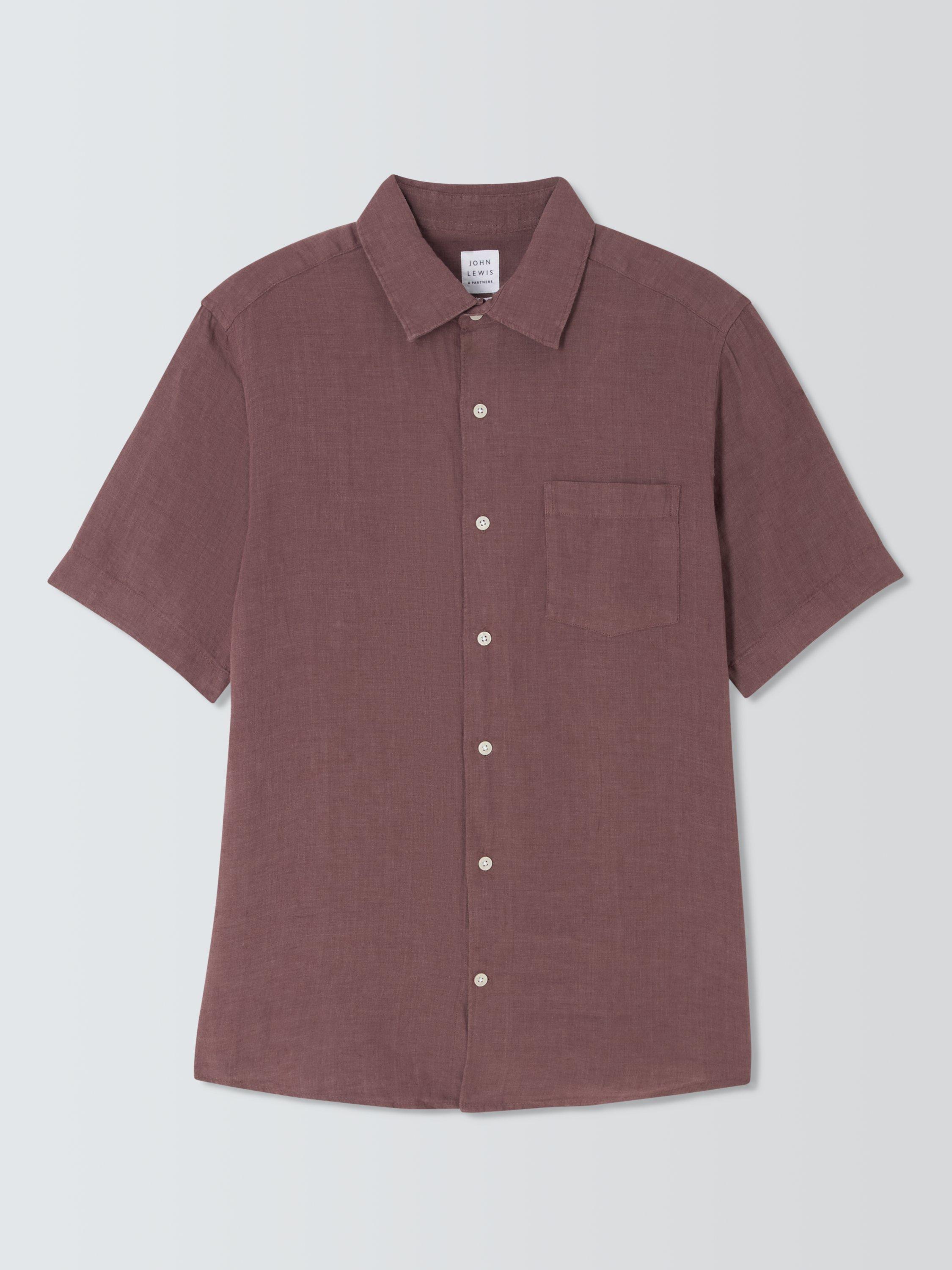 Product image 4 of 6, which shows John Lewis Short Sleeve Linen Shirt, Wild Ginger, S