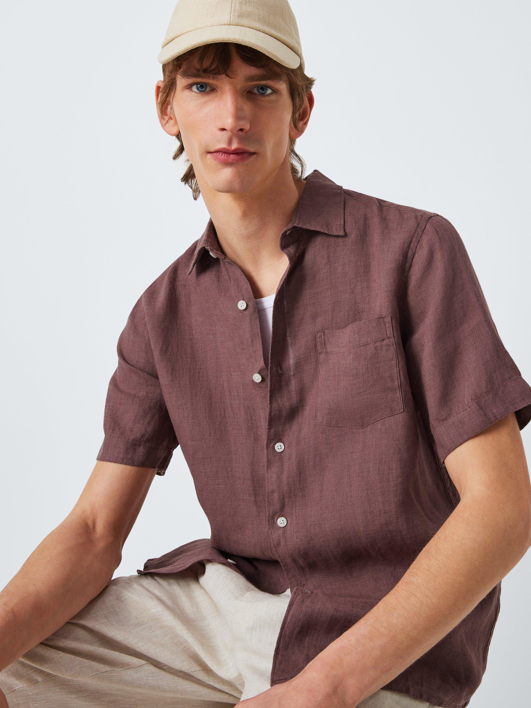 Product image 6 of 6, which shows John Lewis Short Sleeve Linen Shirt, Wild Ginger, S