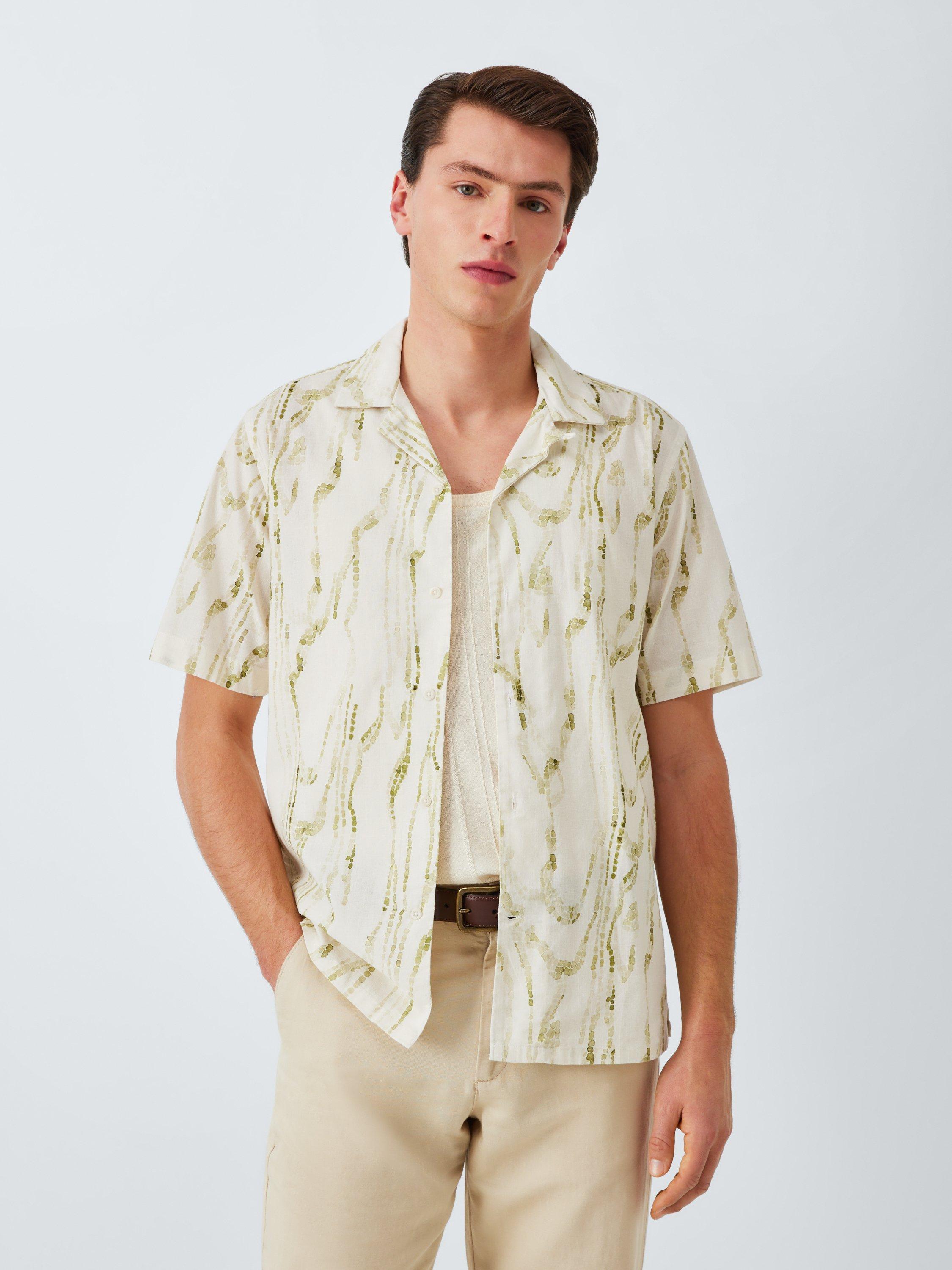 Product image 1 of 6, which shows John Lewis Mosaic Print Short Sleeve Cotton Shirt, Cypress, S