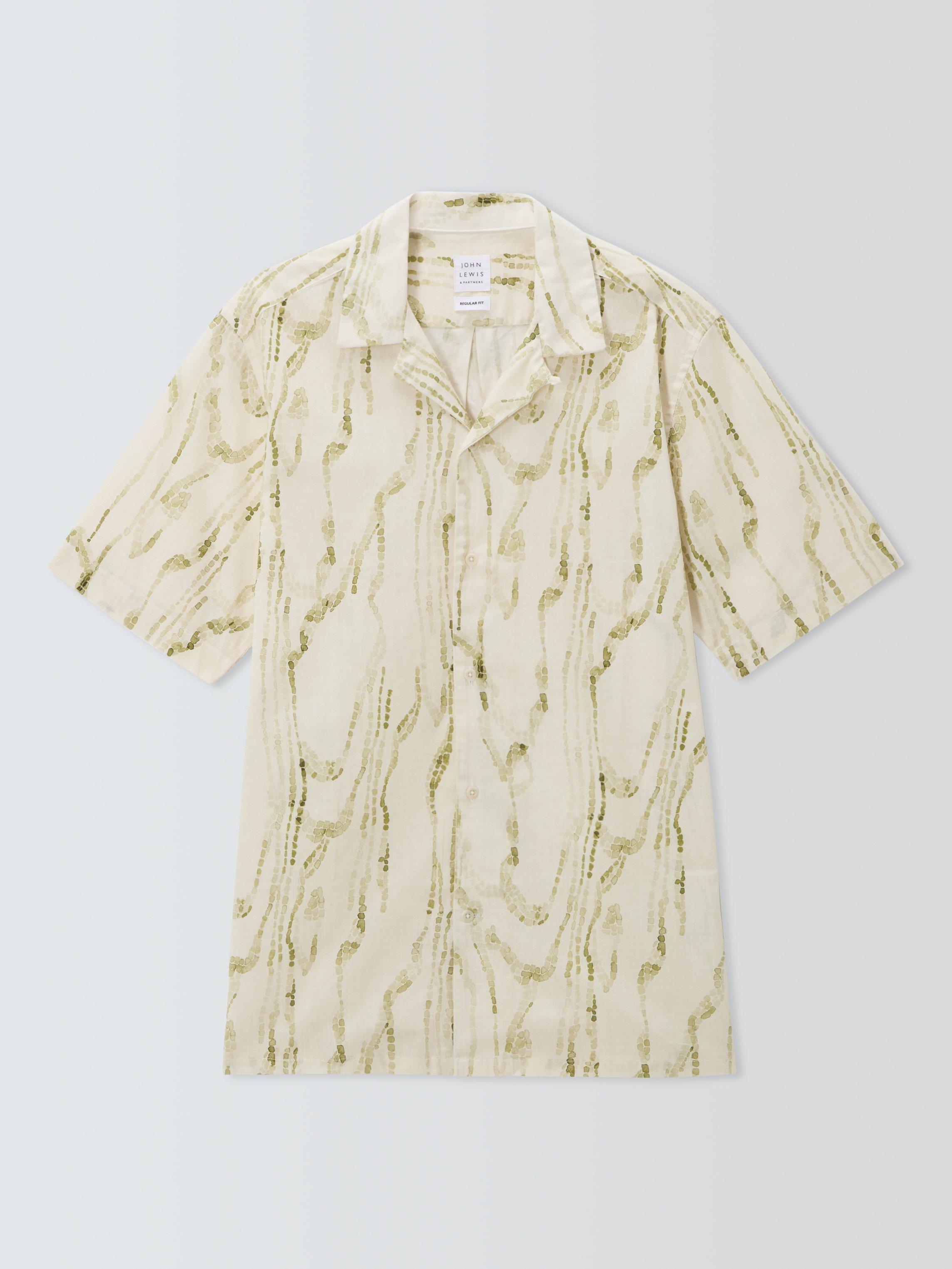 Product image 4 of 6, which shows John Lewis Mosaic Print Short Sleeve Cotton Shirt, Cypress, S