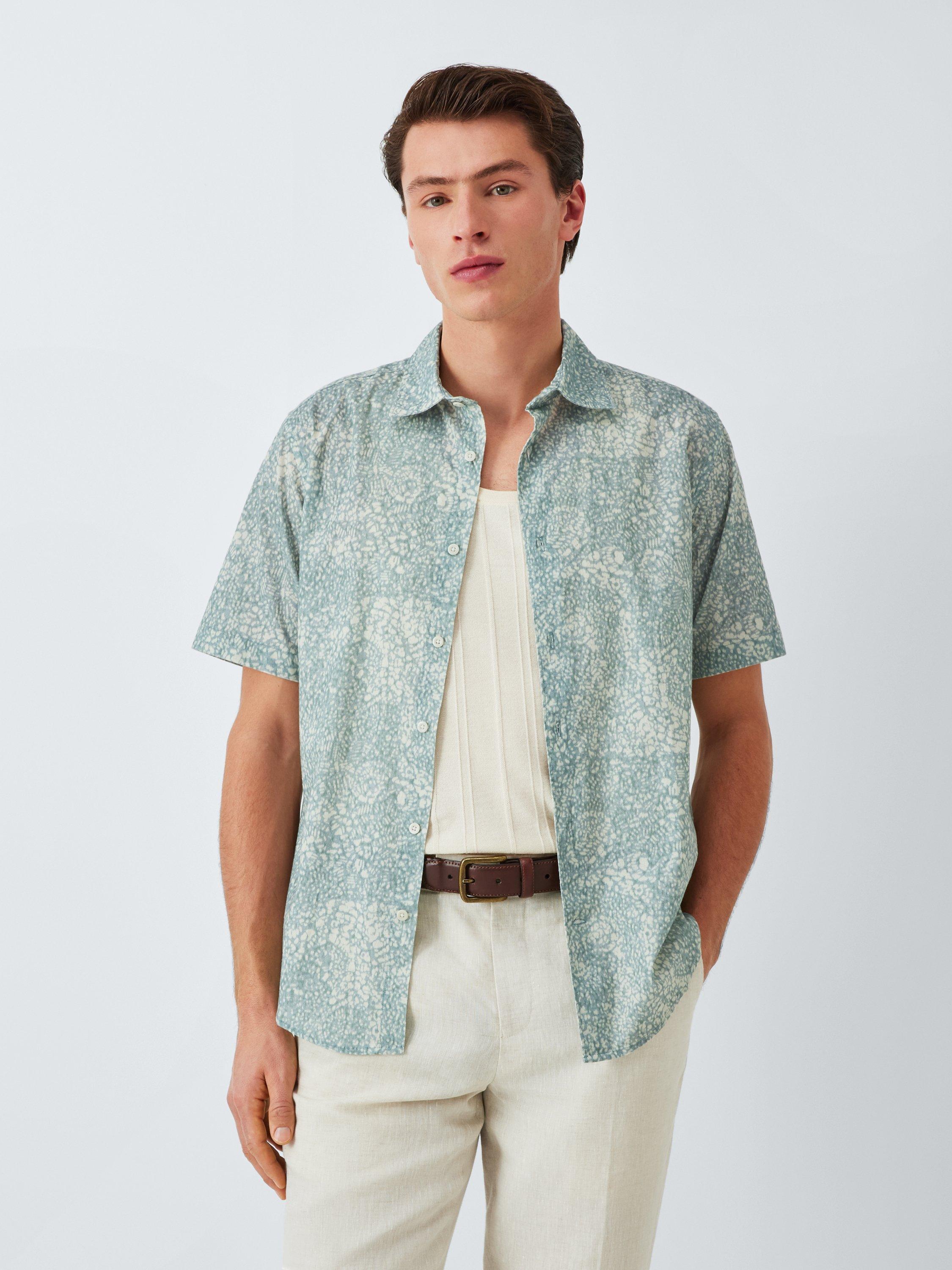 Product image 1 of 6, which shows John Lewis Short Sleeve Paisley Print Cotton Shirt, Blue Haze, L
