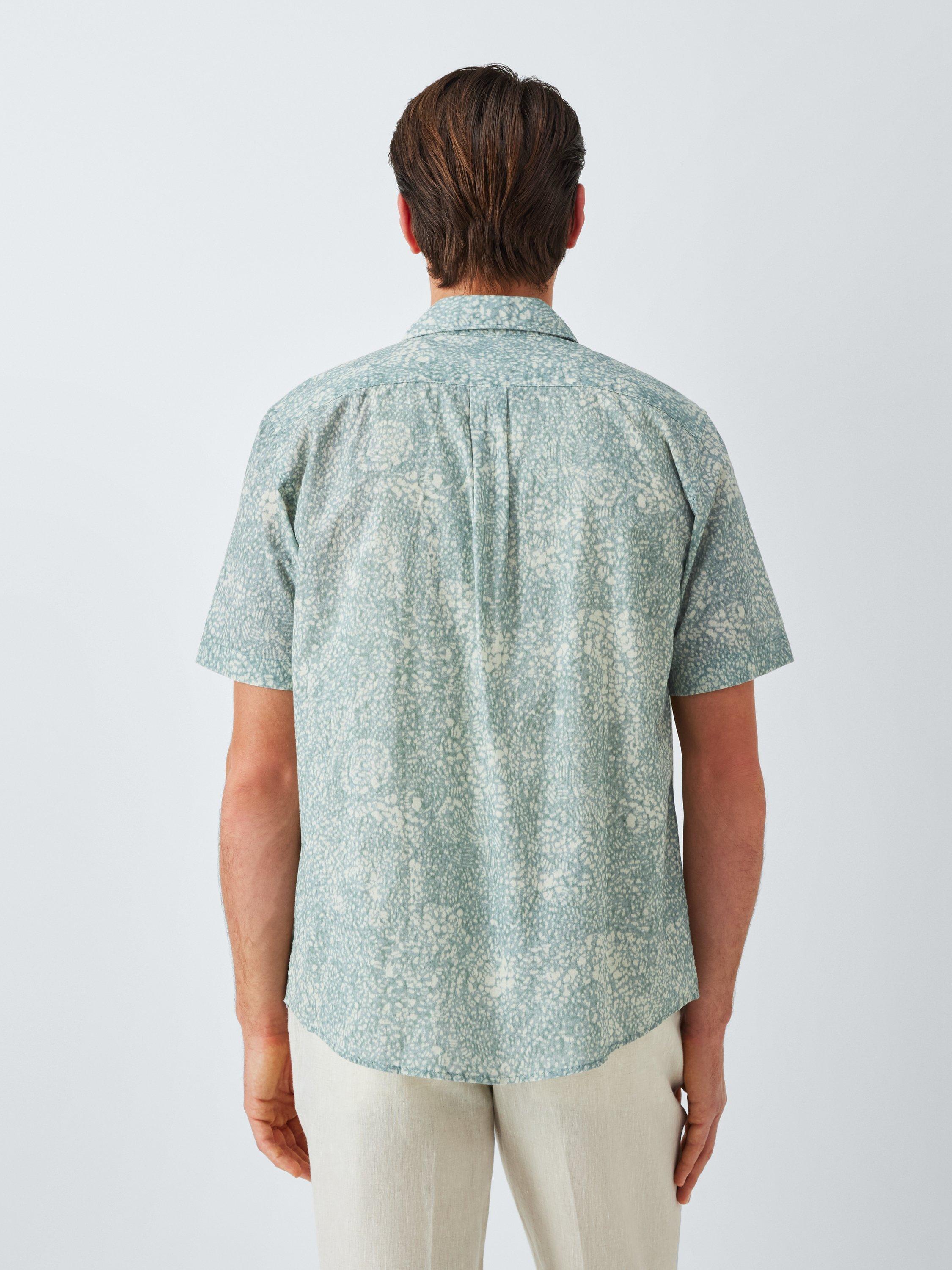 Product image 2 of 6, which shows John Lewis Short Sleeve Paisley Print Cotton Shirt, Blue Haze, L