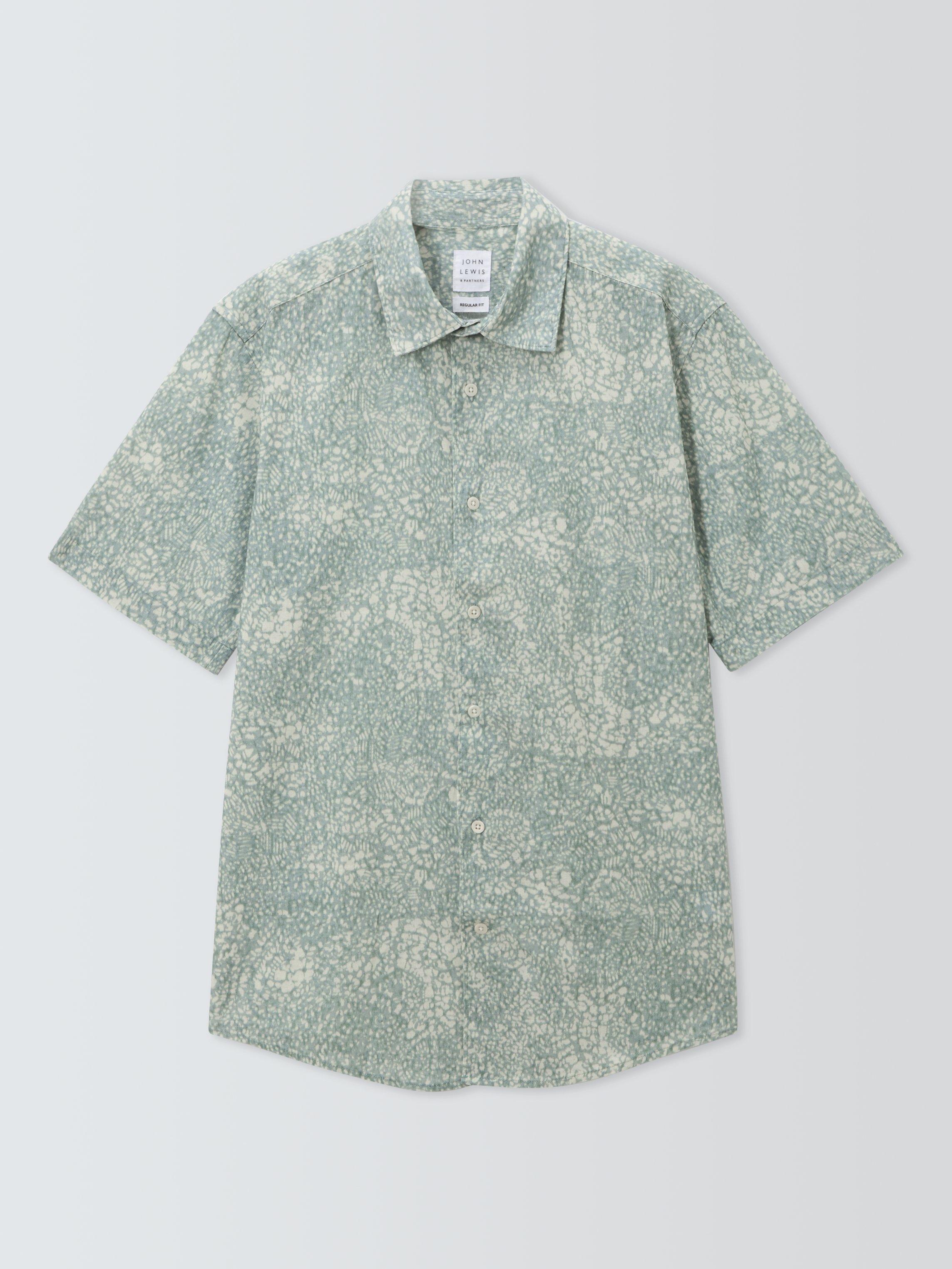 Product image 4 of 6, which shows John Lewis Short Sleeve Paisley Print Cotton Shirt, Blue Haze, L