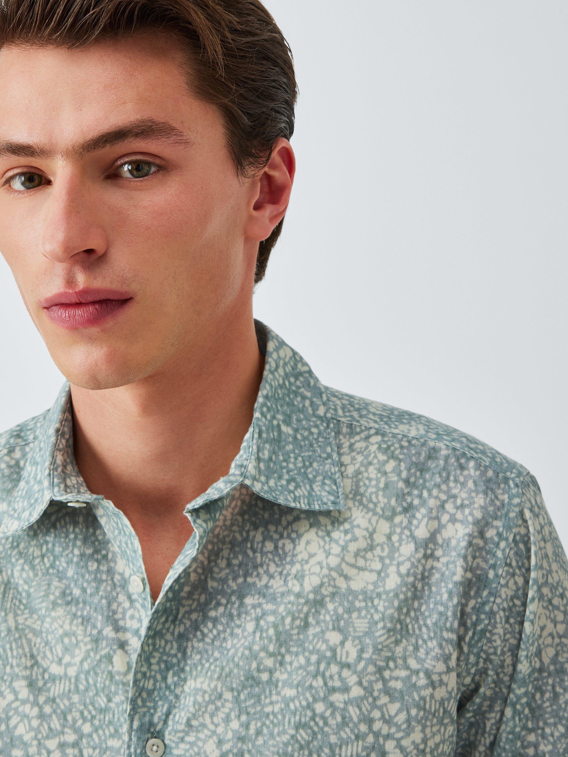 Product image 5 of 6, which shows John Lewis Short Sleeve Paisley Print Cotton Shirt, Blue Haze, L