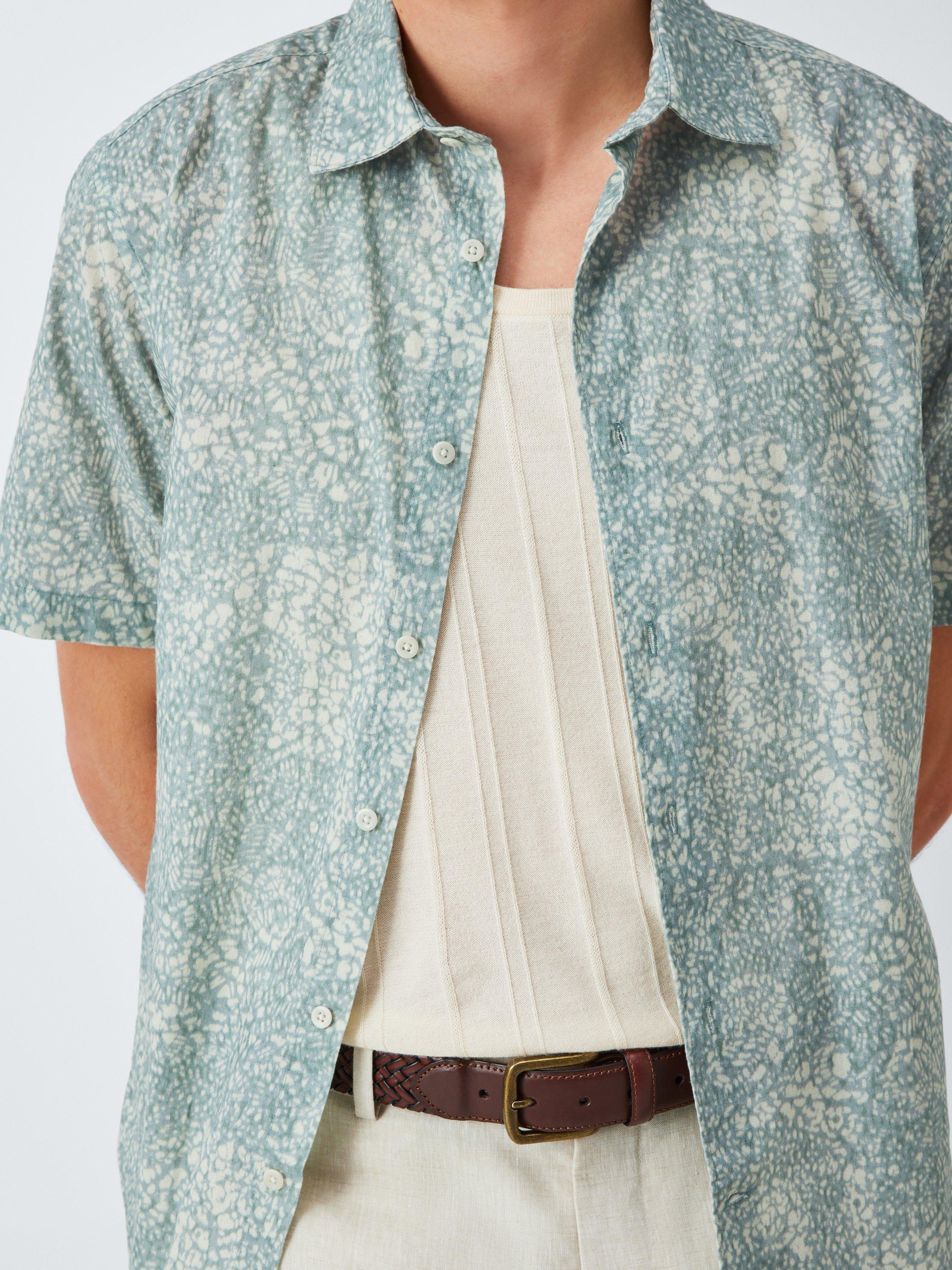 Product image 6 of 6, which shows John Lewis Short Sleeve Paisley Print Cotton Shirt, Blue Haze, L
