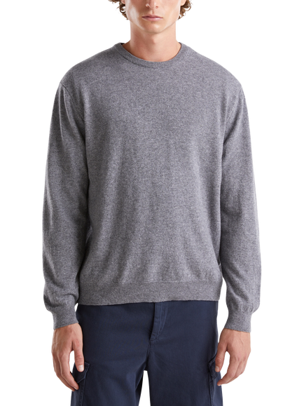 Benetton Merino Wool Crew Neck Sweater, Dark Melange Grey