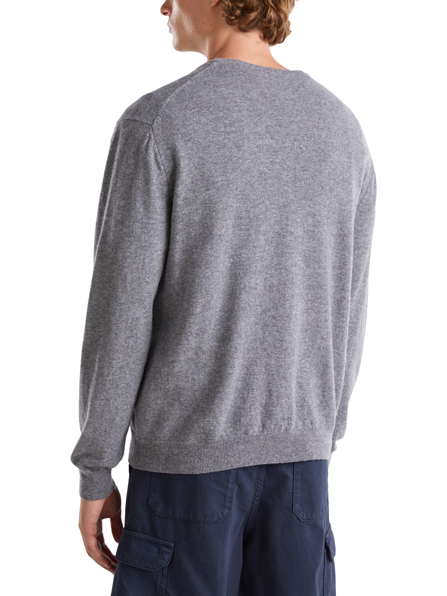 Product image 2 of 3, which shows Benetton Pure Merino Wool Crew Neck Jumper, Dark Melange Grey, S
