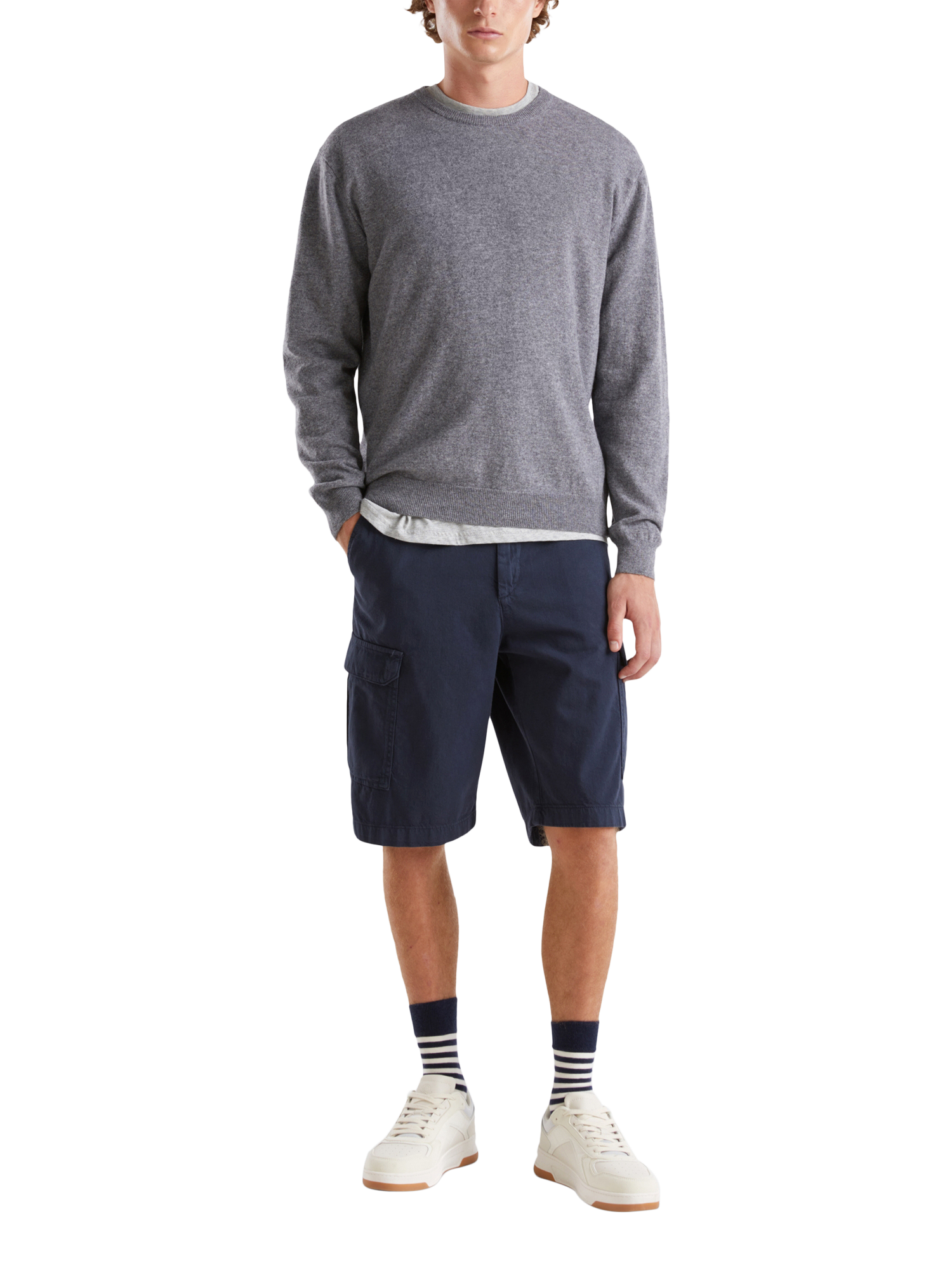 Product image 3 of 3, which shows Benetton Pure Merino Wool Crew Neck Jumper, Dark Melange Grey, S