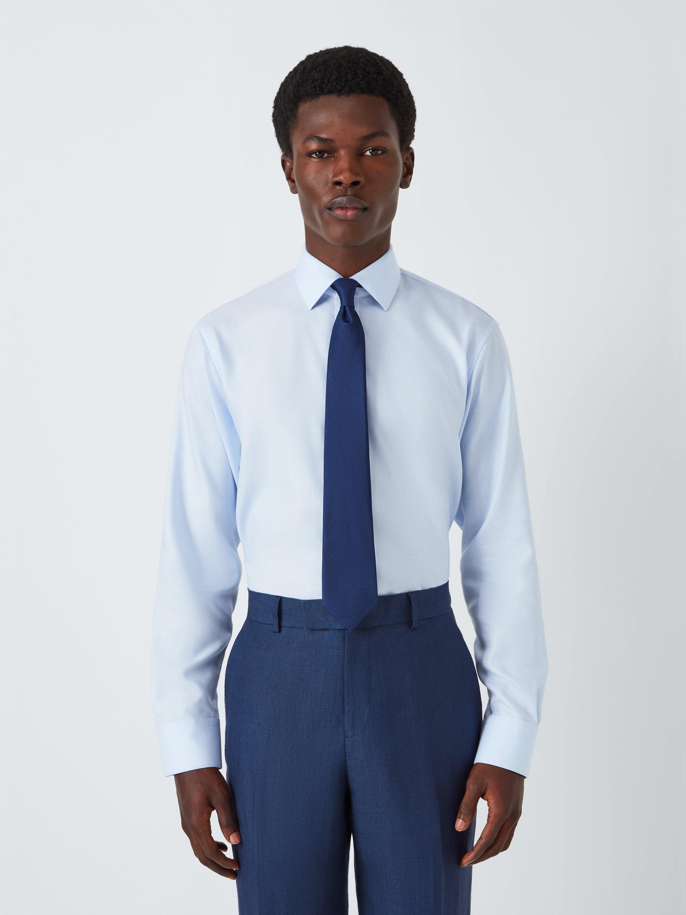 Product image 2 of 8, which shows John Lewis Cotton Dogtooth Tailored Fit Shirt, Navy, 15/R