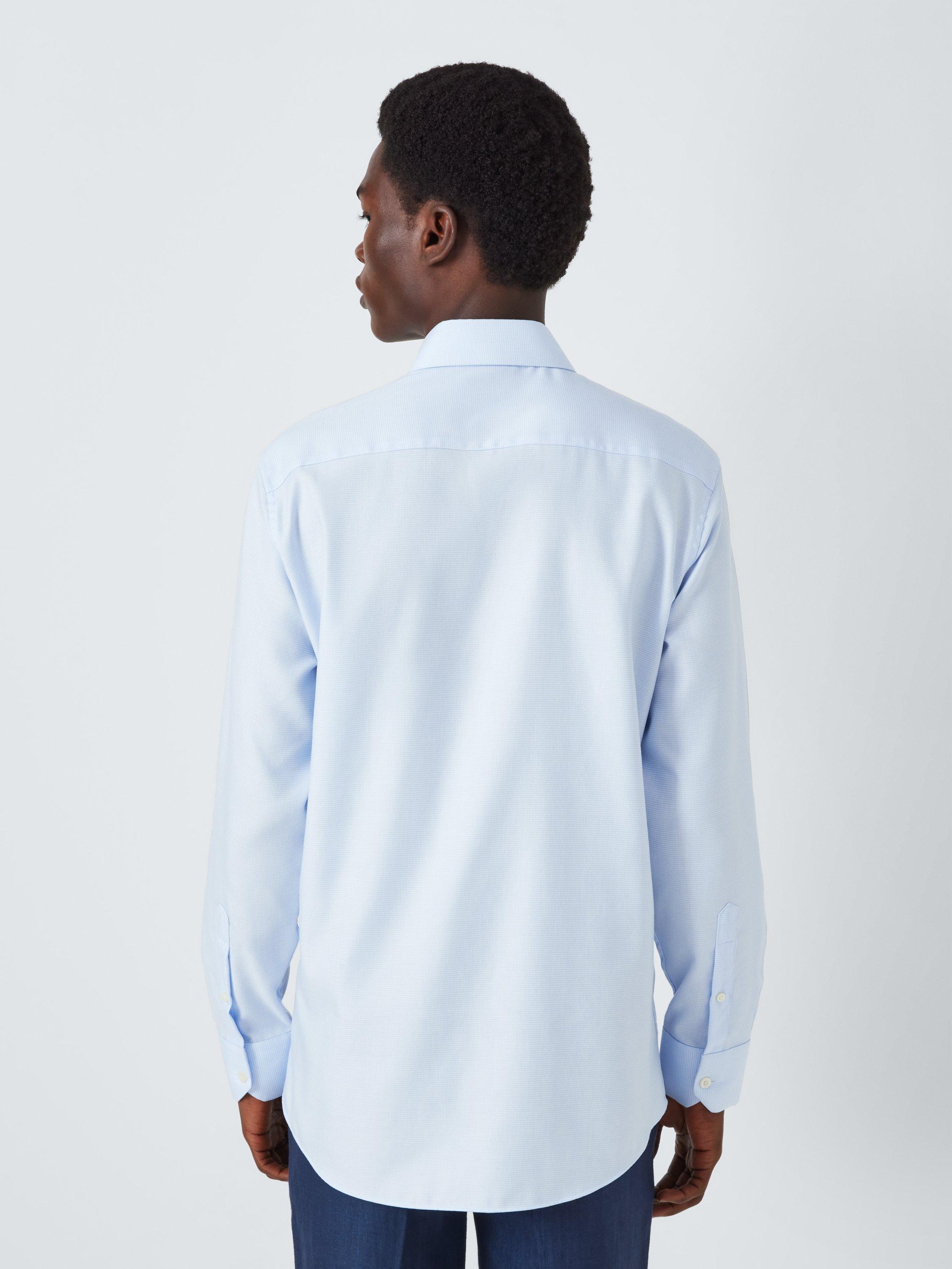 Product image 1 of 8, which shows John Lewis Cotton Dogtooth Tailored Fit Shirt, Navy, 15/R
