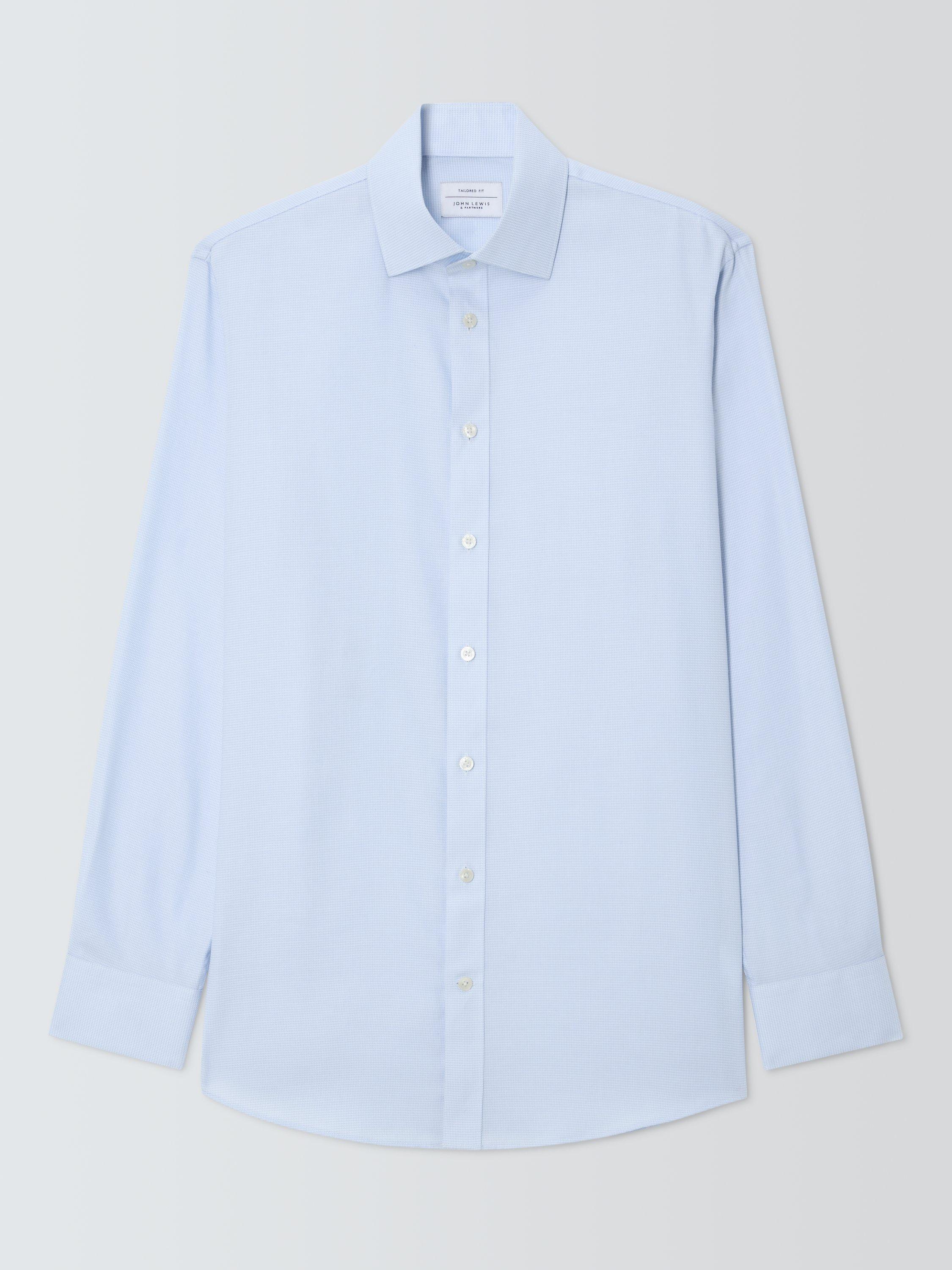 Product image 6 of 8, which shows John Lewis Cotton Dogtooth Tailored Fit Shirt, Navy, 15/R