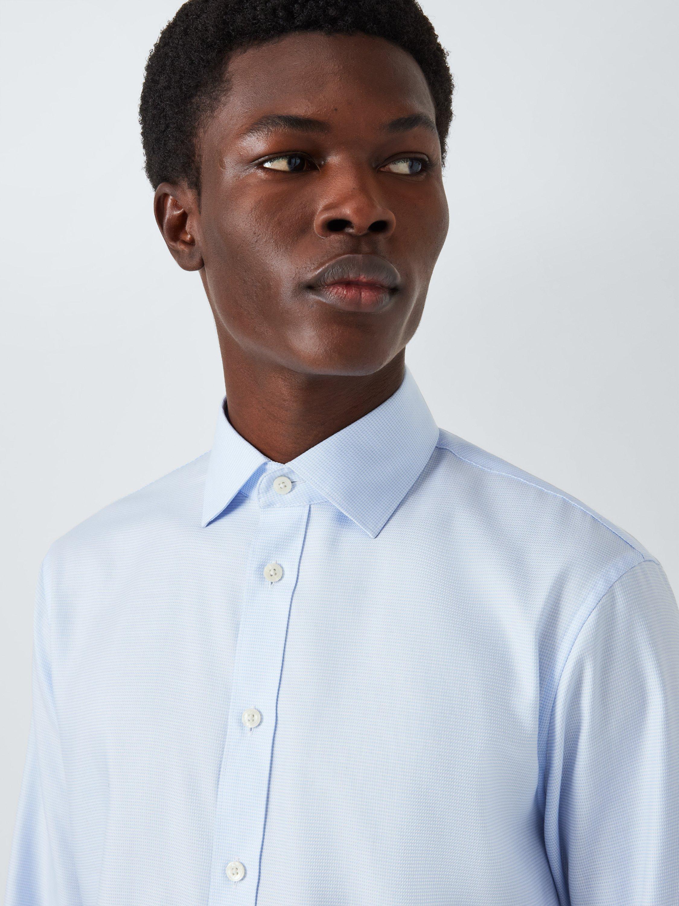 Product image 5 of 8, which shows John Lewis Cotton Dogtooth Tailored Fit Shirt, Navy, 15/R