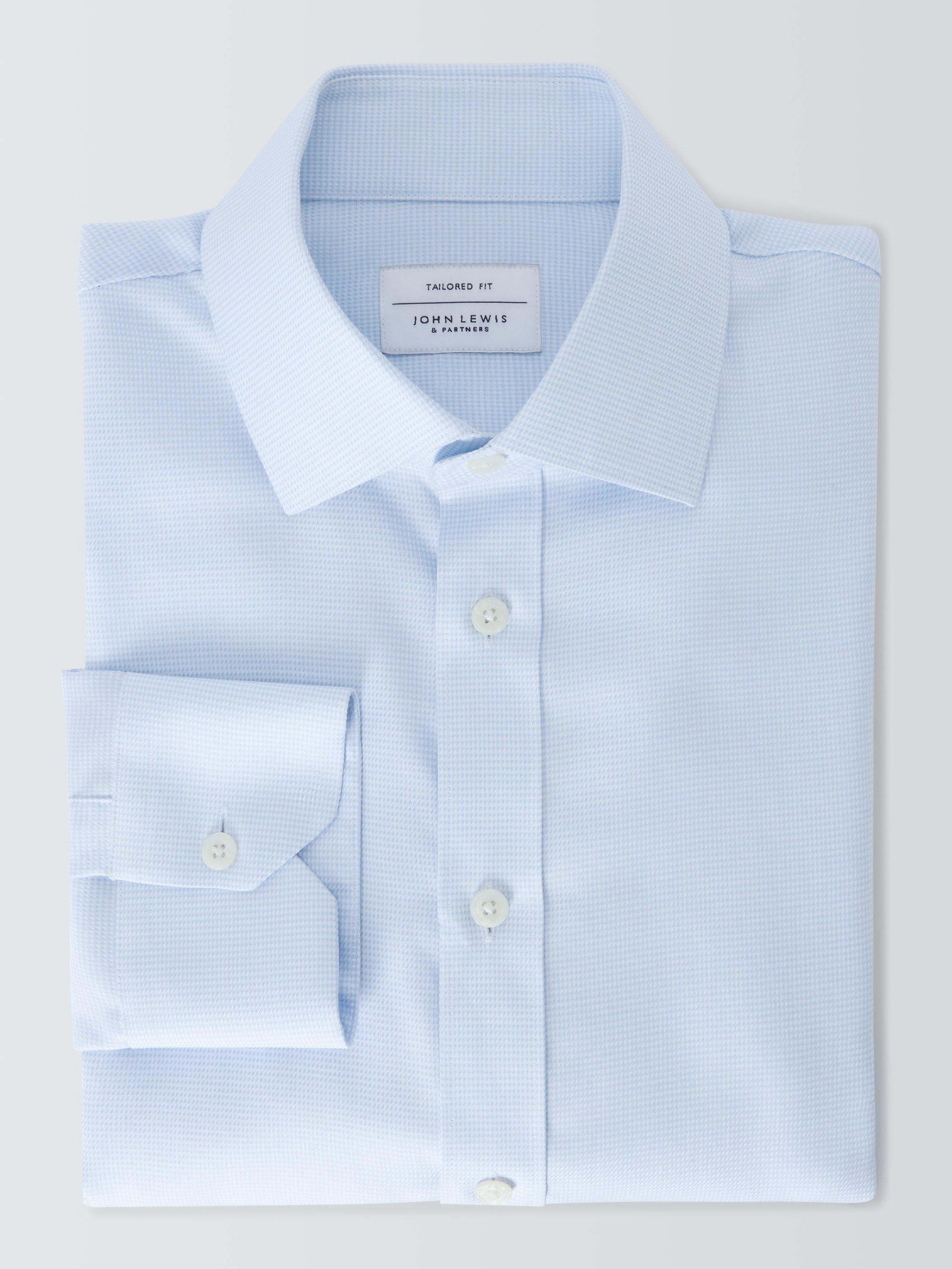 Product image 4 of 8, which shows John Lewis Cotton Dogtooth Tailored Fit Shirt, Navy, 15/R