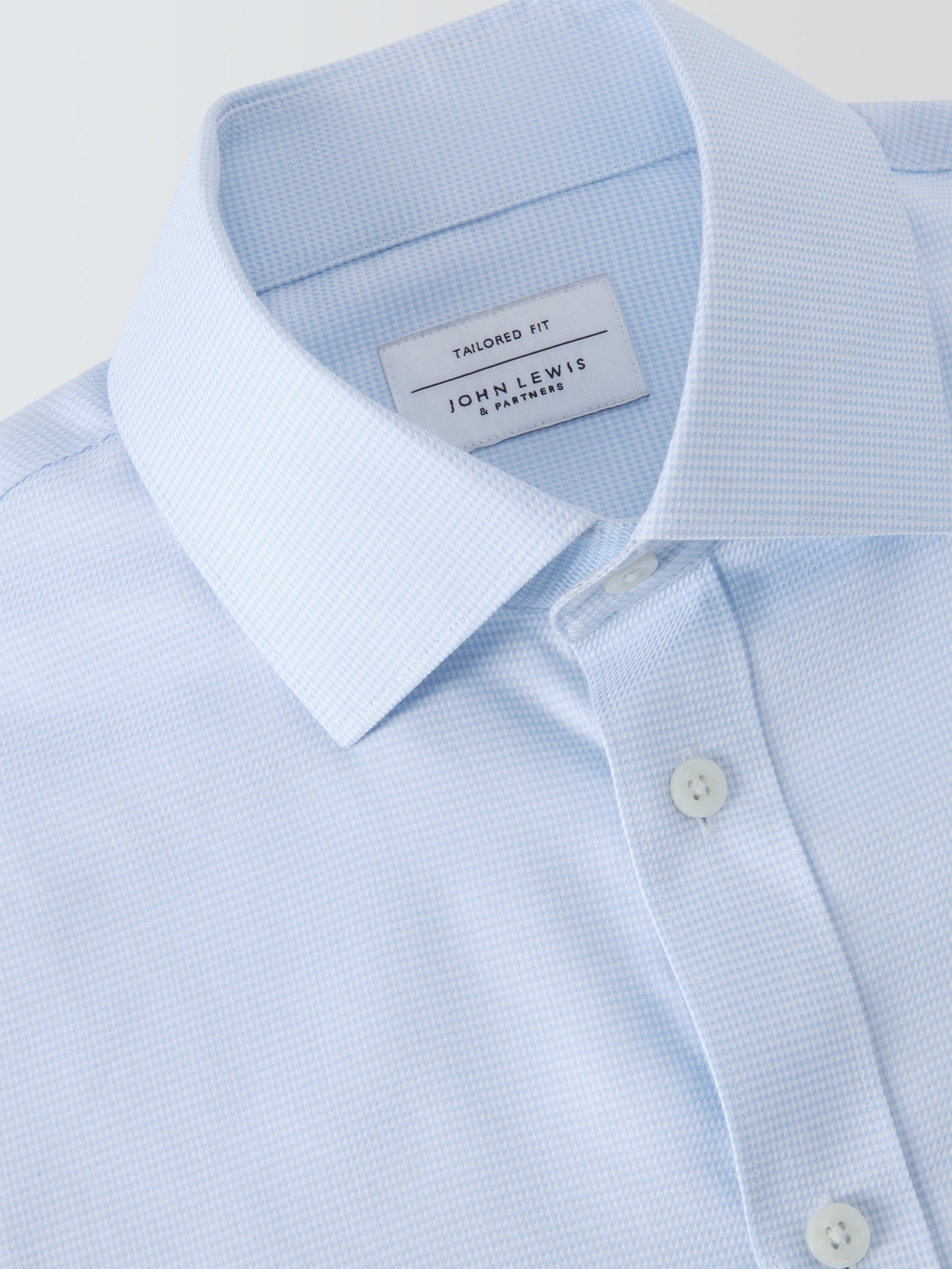 Product image 8 of 8, which shows John Lewis Cotton Dogtooth Tailored Fit Shirt, Navy, 15/R