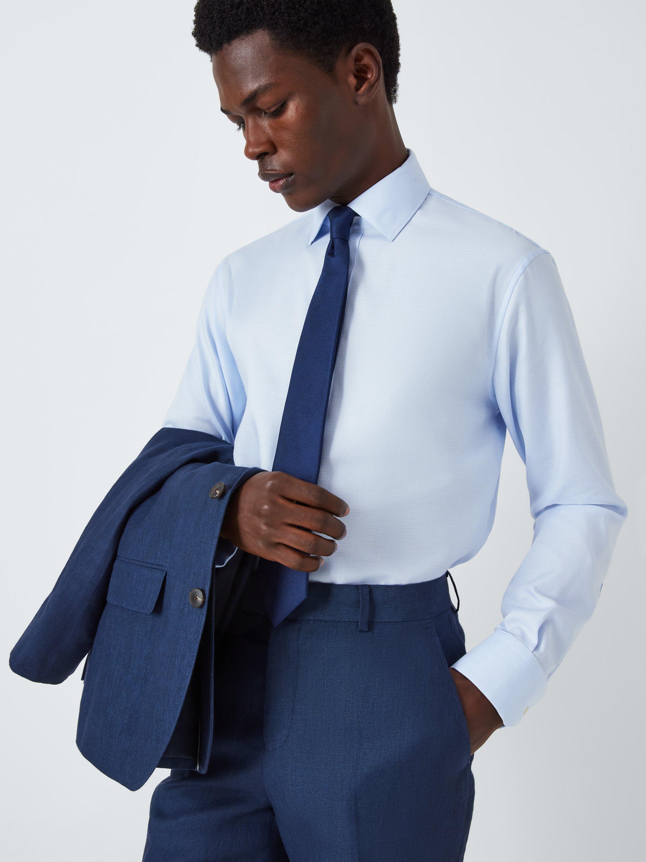 Product image 7 of 8, which shows John Lewis Cotton Dogtooth Tailored Fit Shirt, Navy, 15/R