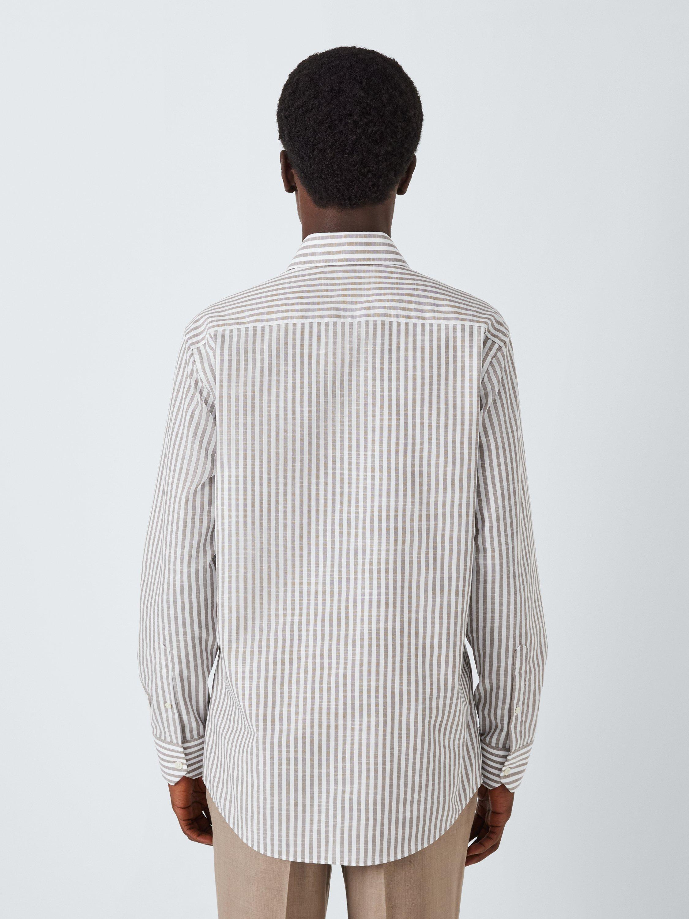 Product image 2 of 8, which shows John Lewis Cotton Stripe Tailored Fit Shirt, Neutral, 16R