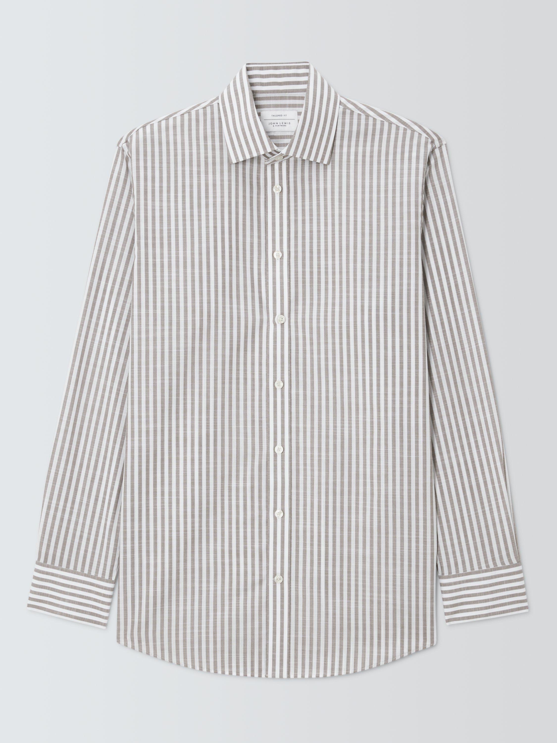 Product image 6 of 8, which shows John Lewis Cotton Stripe Tailored Fit Shirt, Neutral, 16R