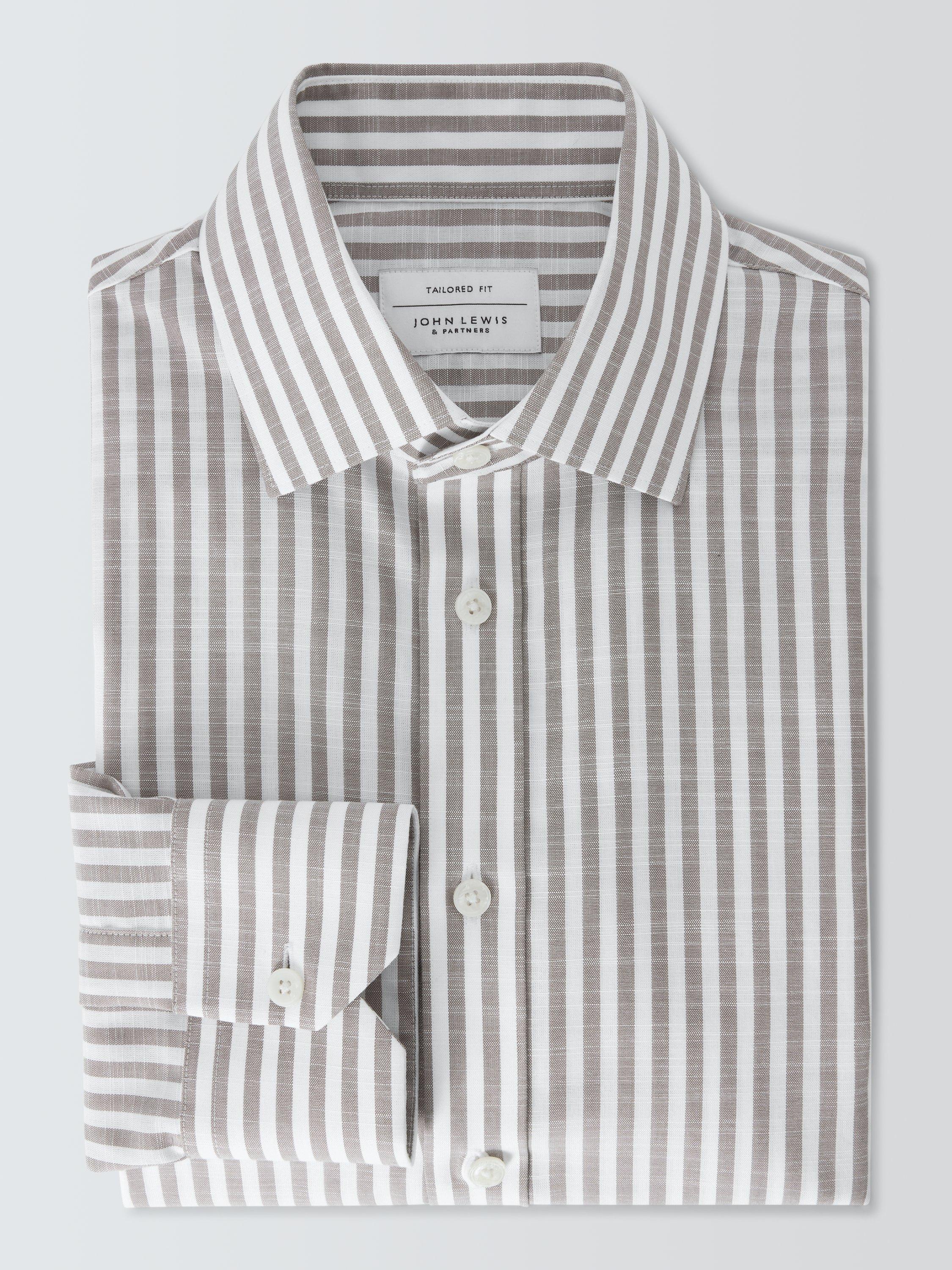 Product image 4 of 8, which shows John Lewis Cotton Stripe Tailored Fit Shirt, Neutral, 16R