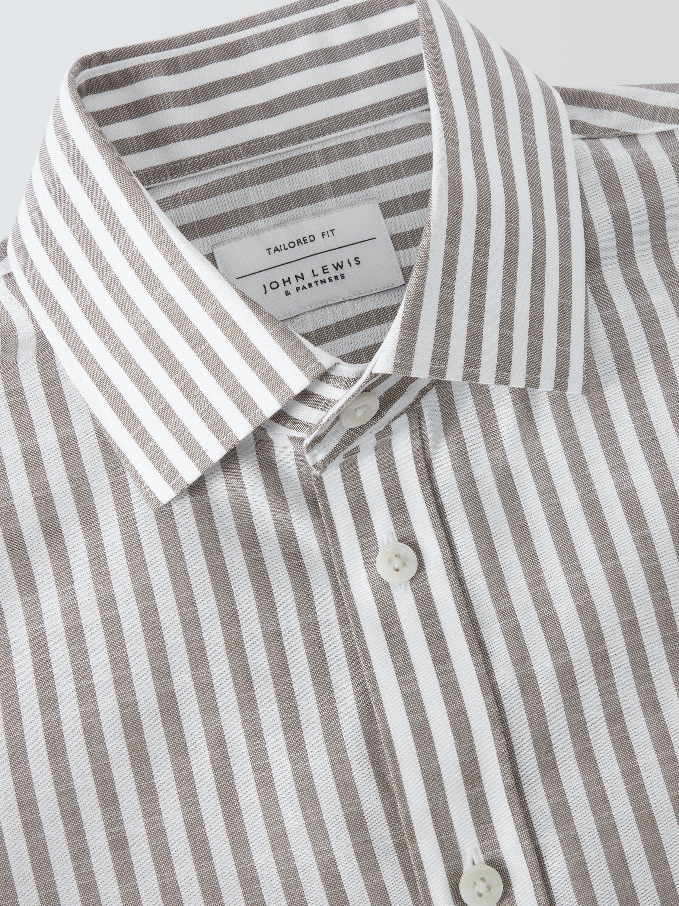 Product image 8 of 8, which shows John Lewis Cotton Stripe Tailored Fit Shirt, Neutral, 16R