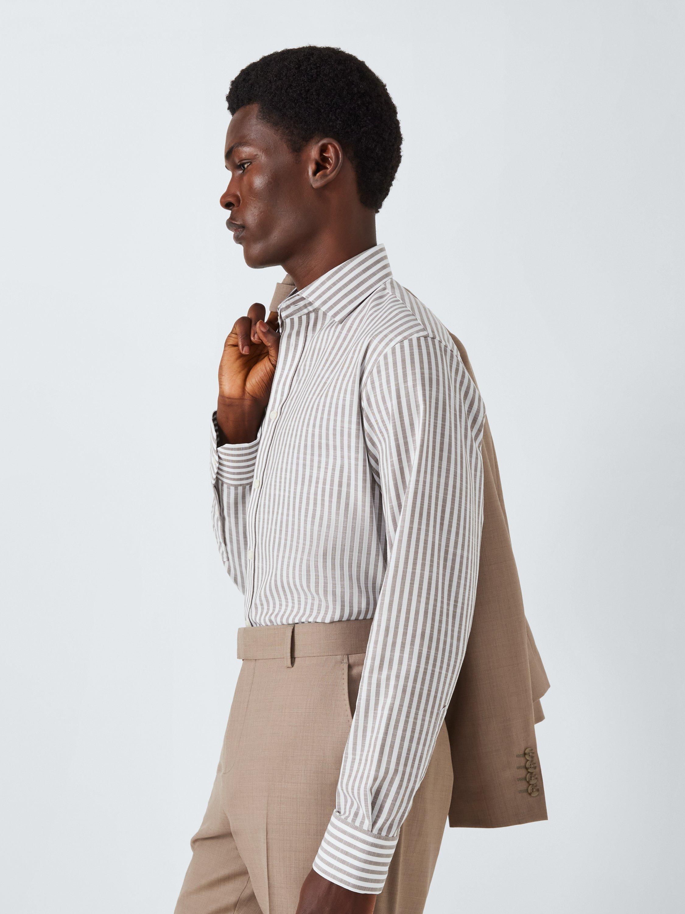 Product image 7 of 8, which shows John Lewis Cotton Stripe Tailored Fit Shirt, Neutral, 16R