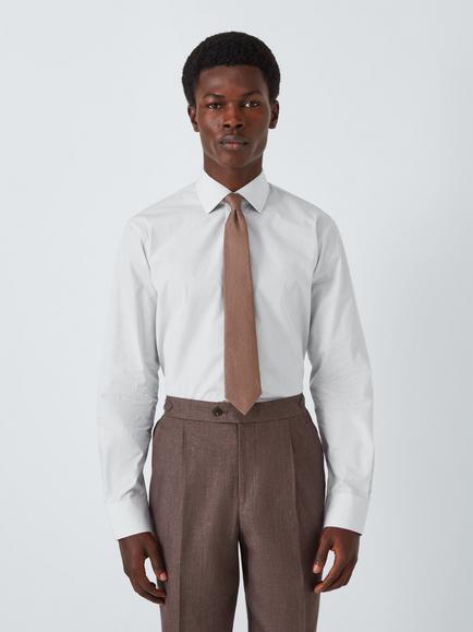 John Lewis Cotton Micro Grid Non Iron Tailored Fit Shirt, Neutral, Navy