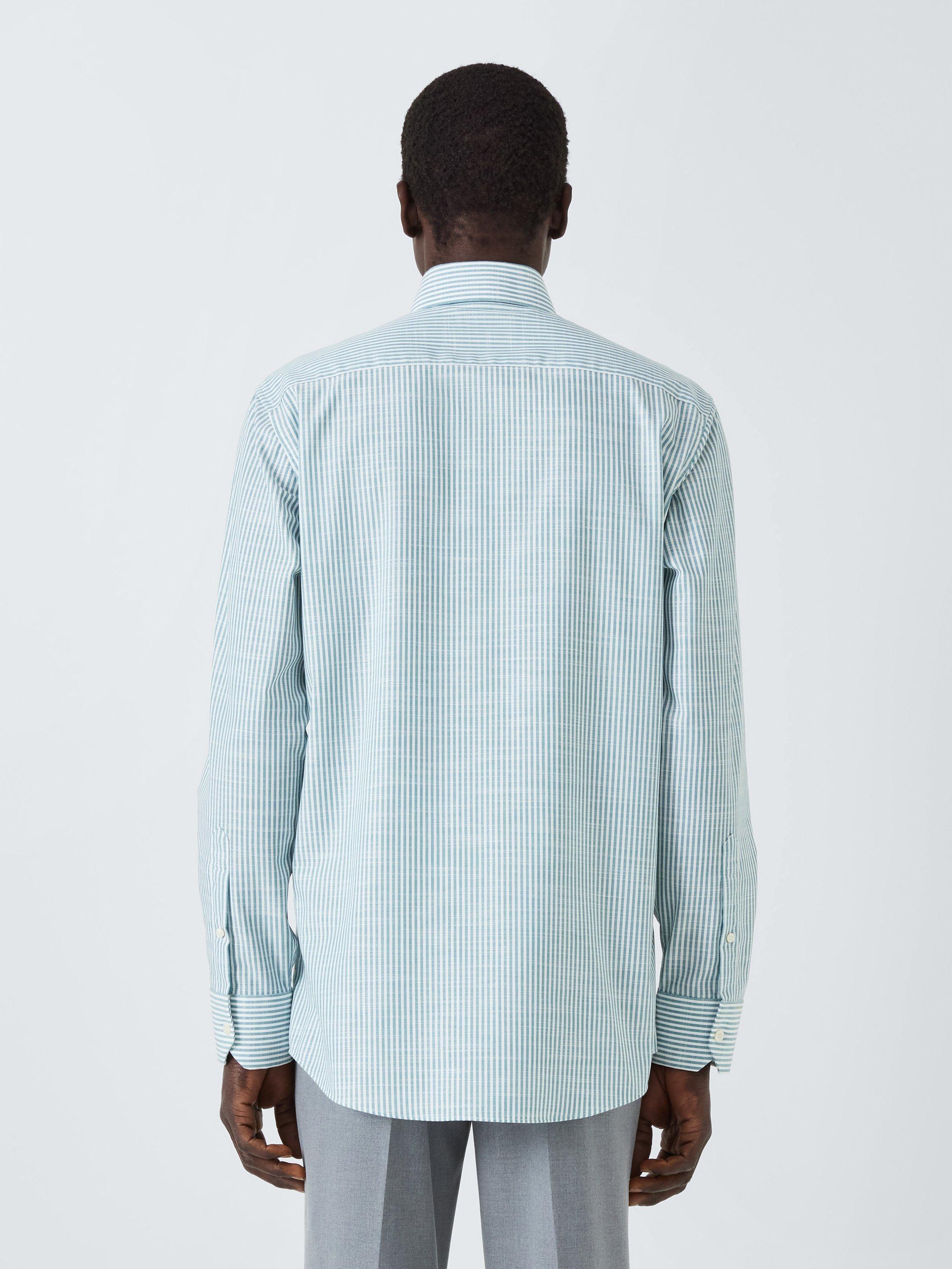 Product image 2 of 8, which shows John Lewis Cotton Stripe Tailored Fit Shirt, Teal, 15R