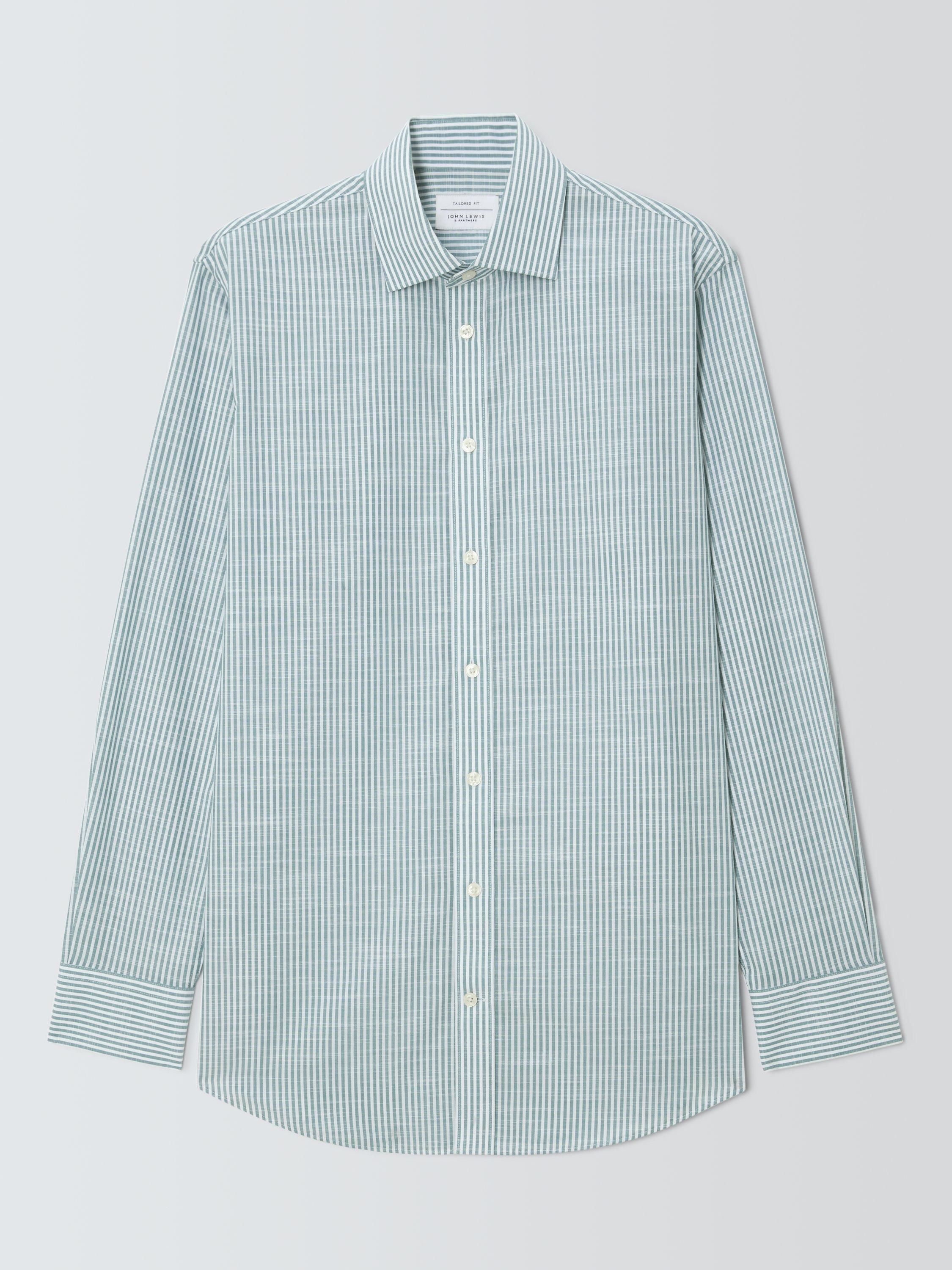 Product image 6 of 8, which shows John Lewis Cotton Stripe Tailored Fit Shirt, Teal, 15R