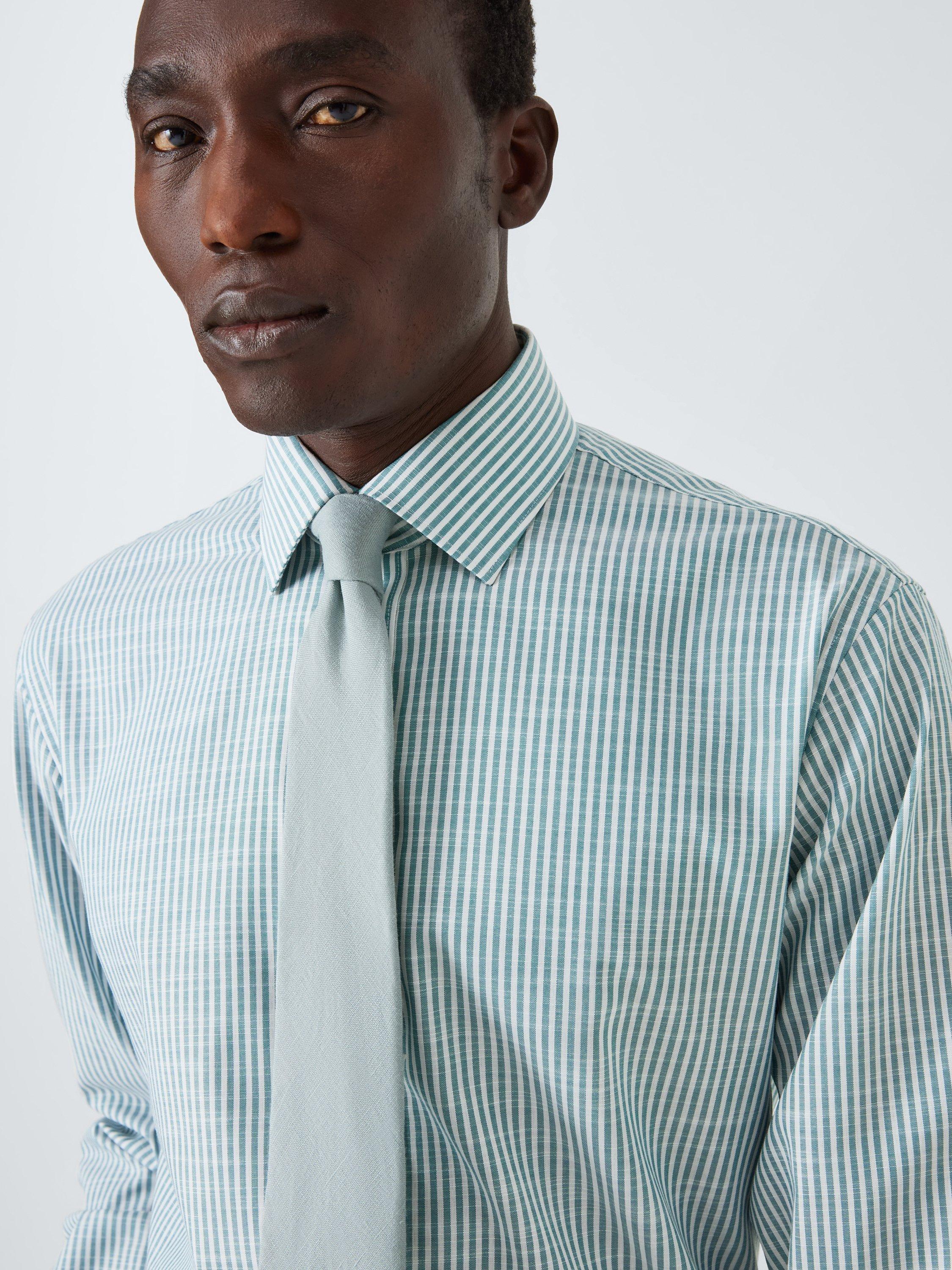 Product image 5 of 8, which shows John Lewis Cotton Stripe Tailored Fit Shirt, Teal, 15R