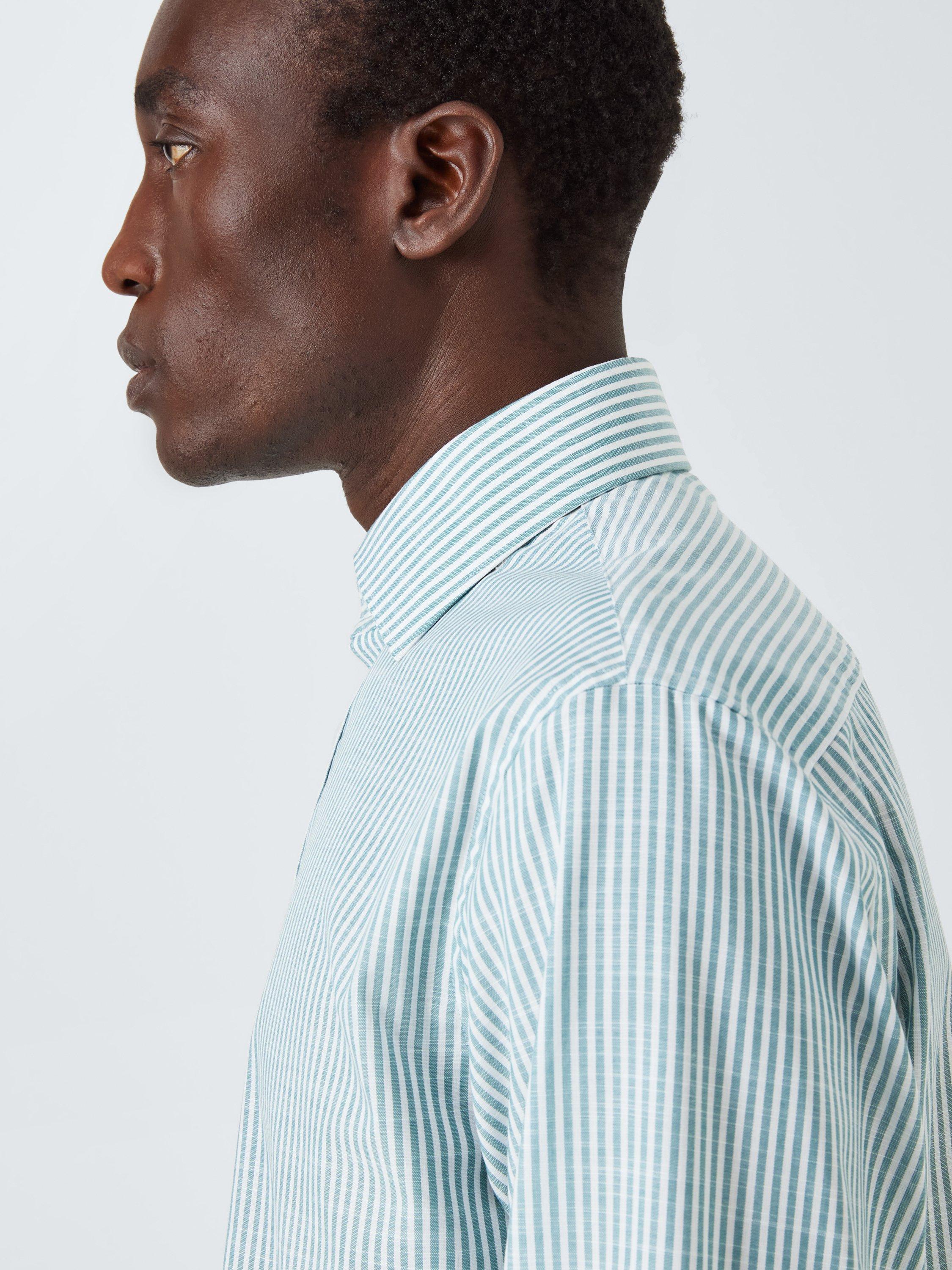 Product image 7 of 8, which shows John Lewis Cotton Stripe Tailored Fit Shirt, Teal, 15R