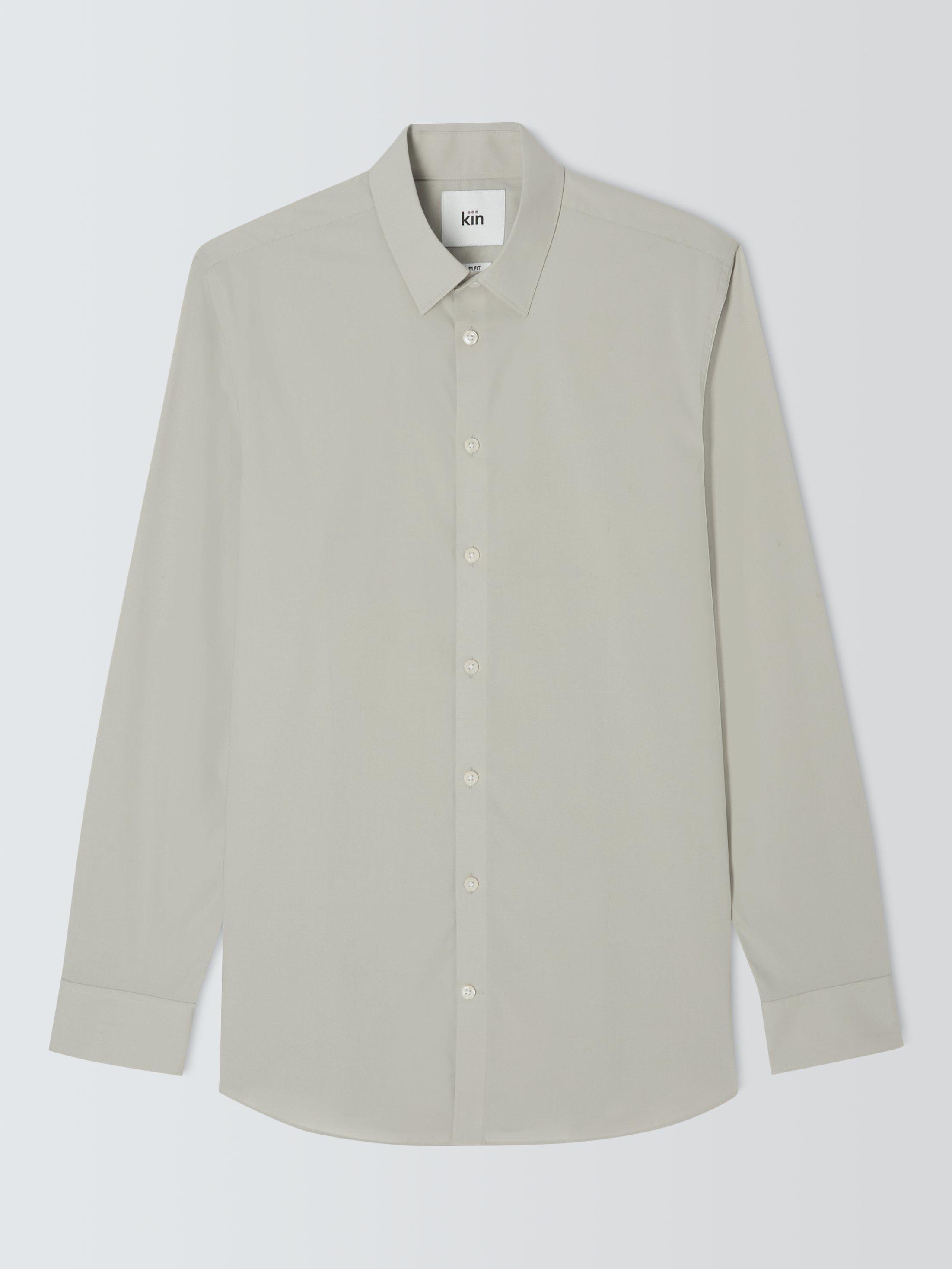 Product image 1 of 9, which shows Kin Cotton Poplin Stretch Slim Fit Shirt, Green, 14.5/R