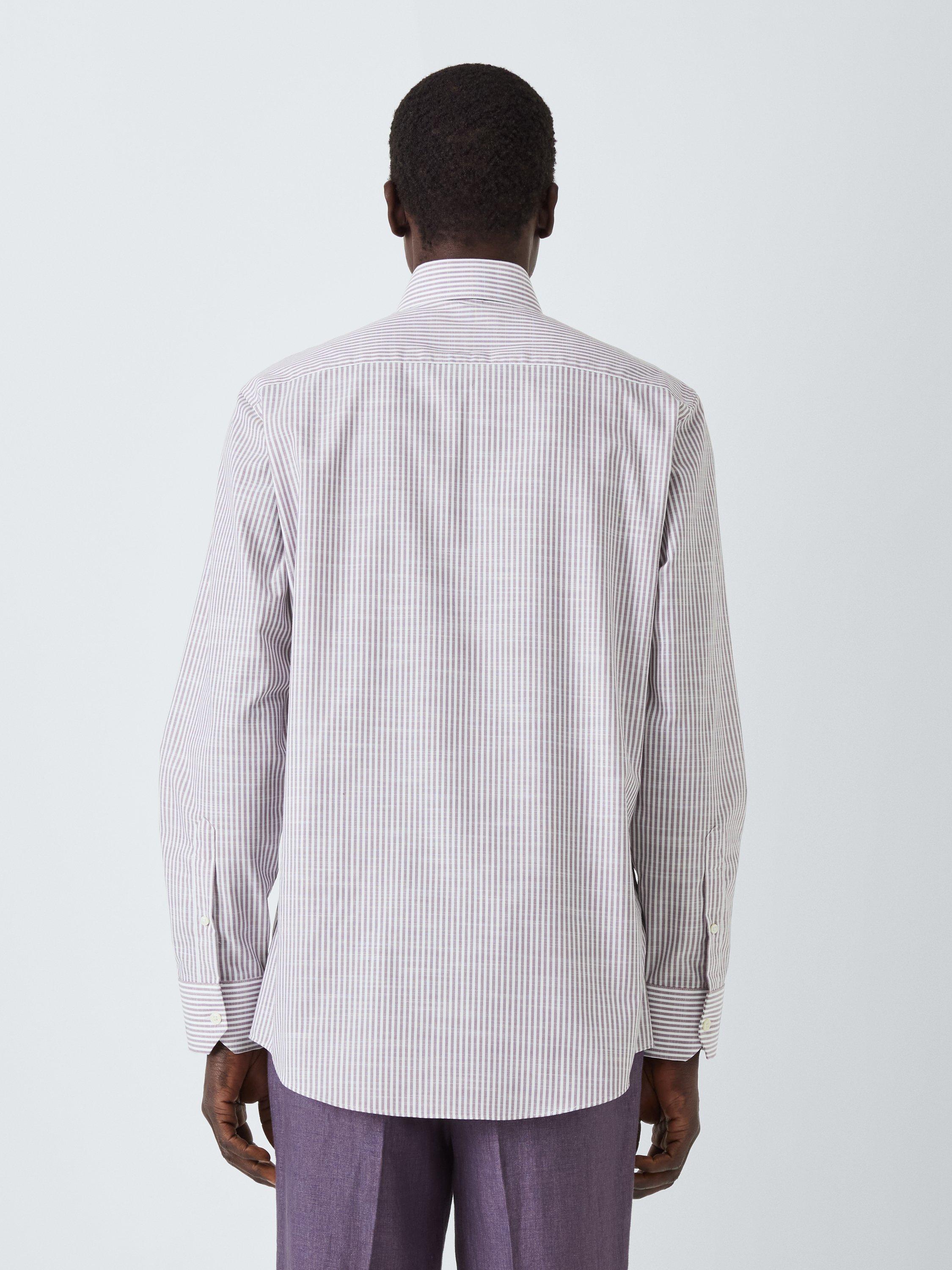 Product image 2 of 8, which shows John Lewis Cotton Stripe Tailored Fit Shirt, Purple, 15R