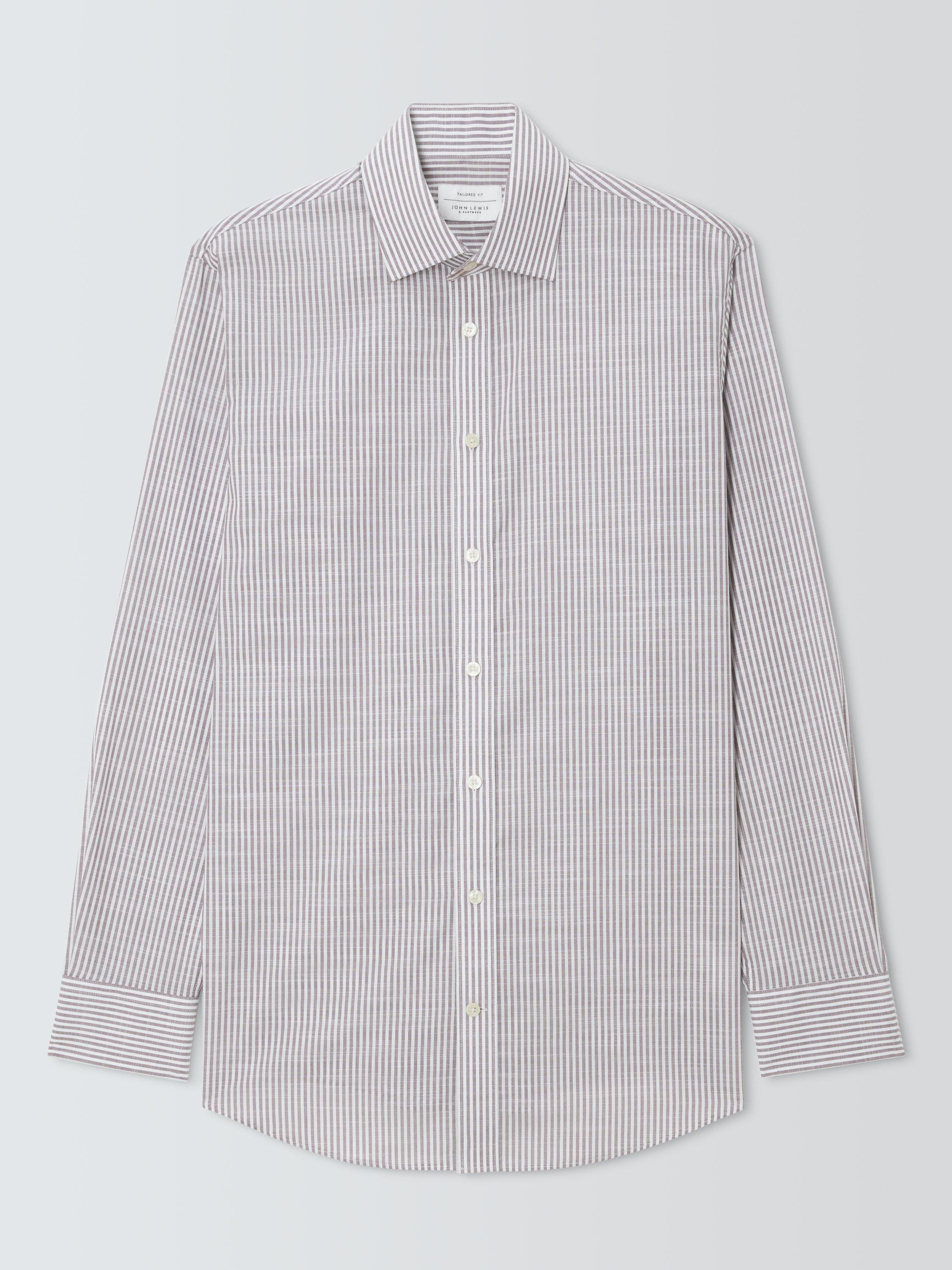 Product image 6 of 8, which shows John Lewis Cotton Stripe Tailored Fit Shirt, Purple, 15R